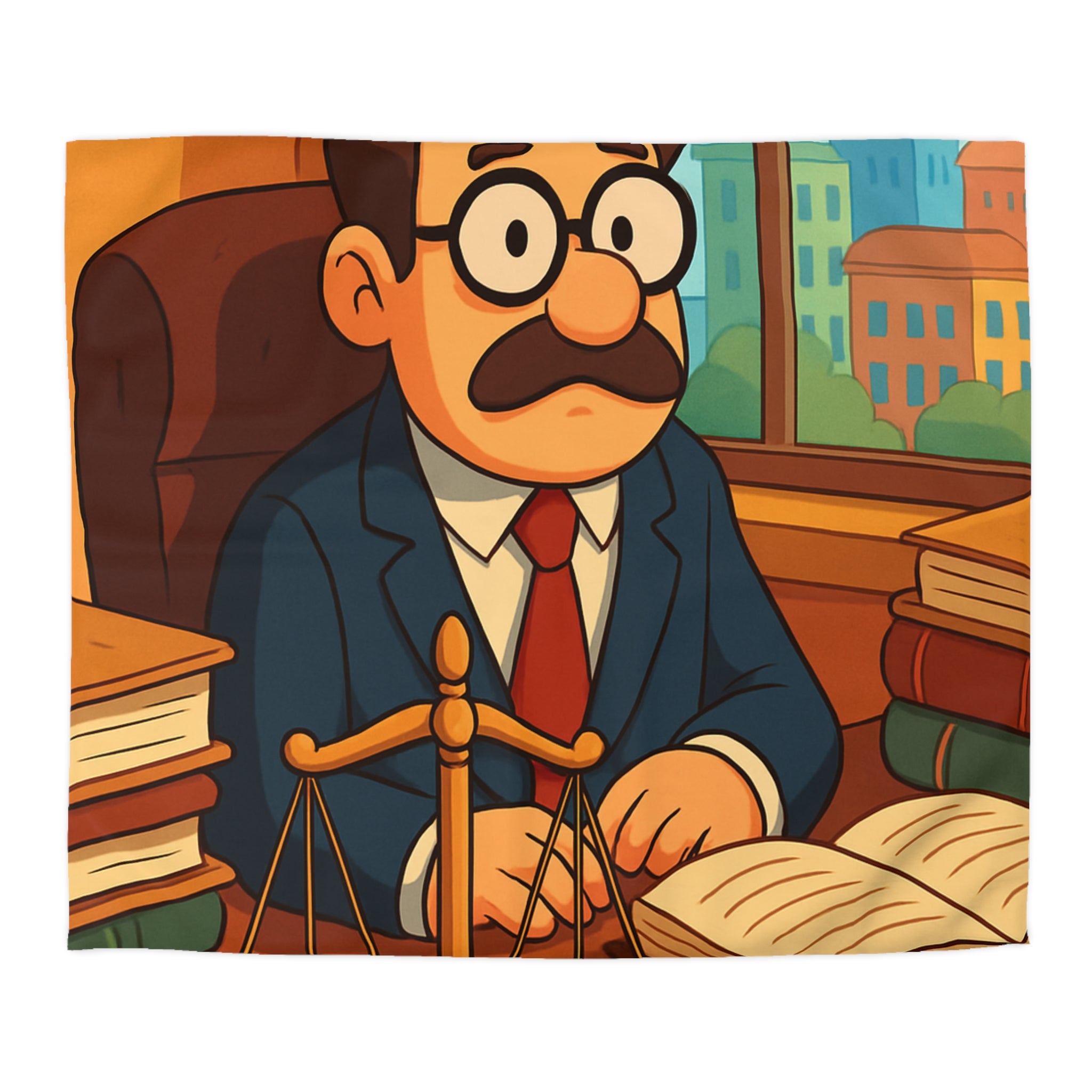 Housse de Couette Style Dessin Animé d'un Bureau d'Avocat avec Livres Colorés