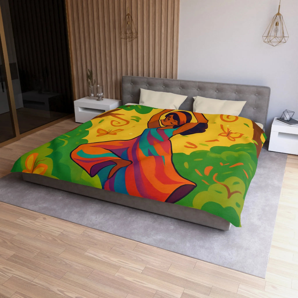 Housse de Couette Colorée avec Motif Filles et Papillons dans Forêt Enchantée