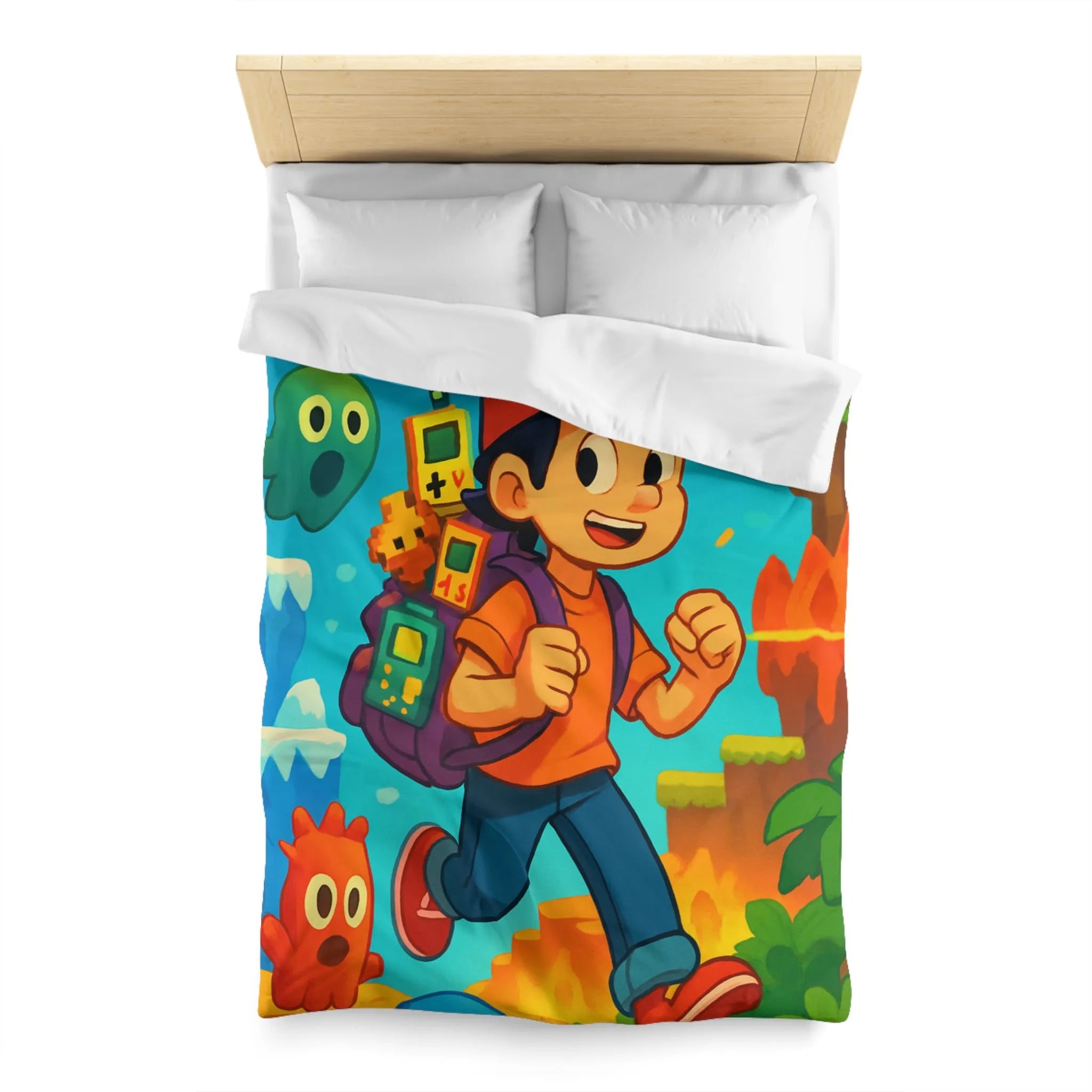 Housse de couette enfant joyeuse au design rétro jeu vidéo couleurs vives