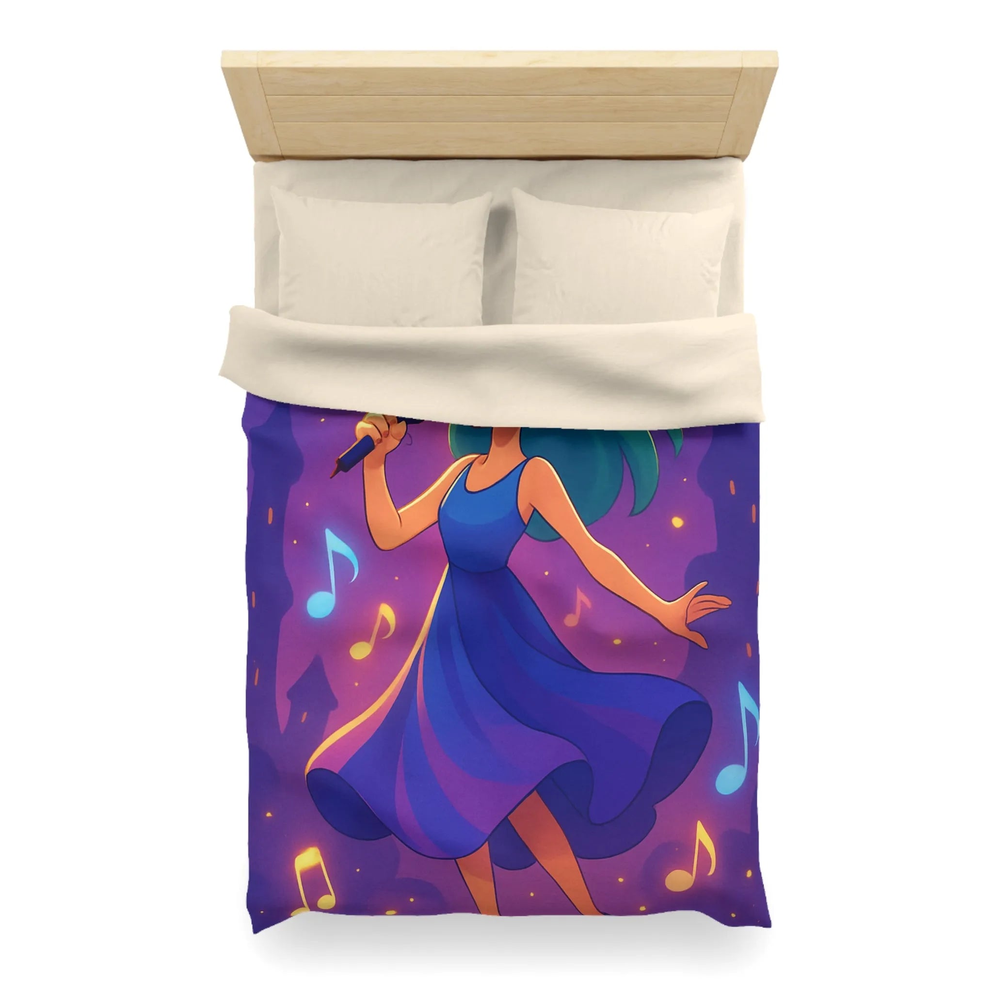 Fantaisie Vocale Féminine : Une Housse de Couette Mélodieuse pour Jeune Chanteuse Rêveuse