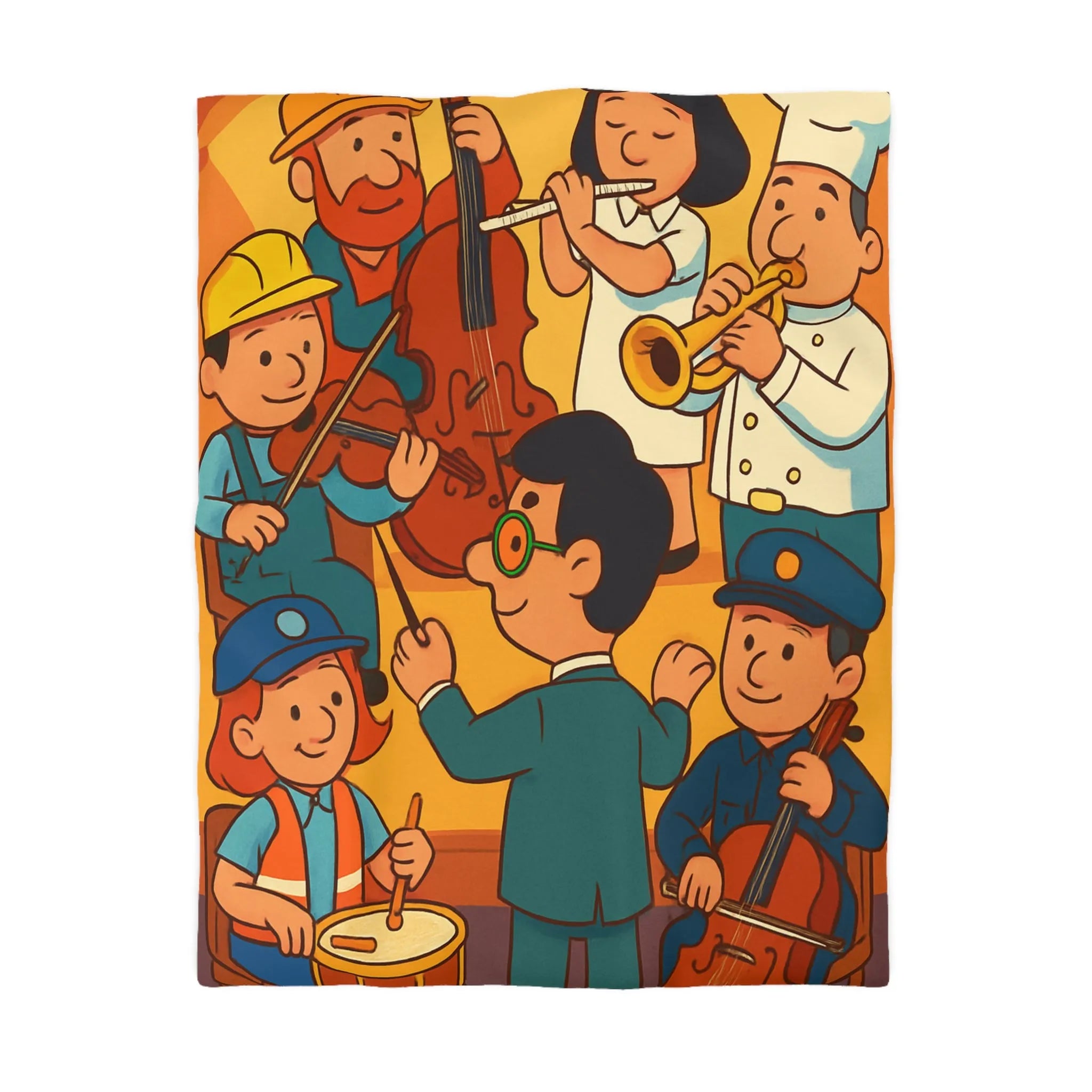 Housse de couette colorée avec illustrations de musiciens habillés en différentes professions