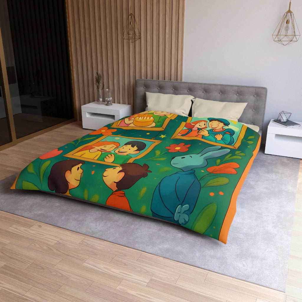 Housse de couette colorée et joyeuse avec famille, nature et motifs floraux