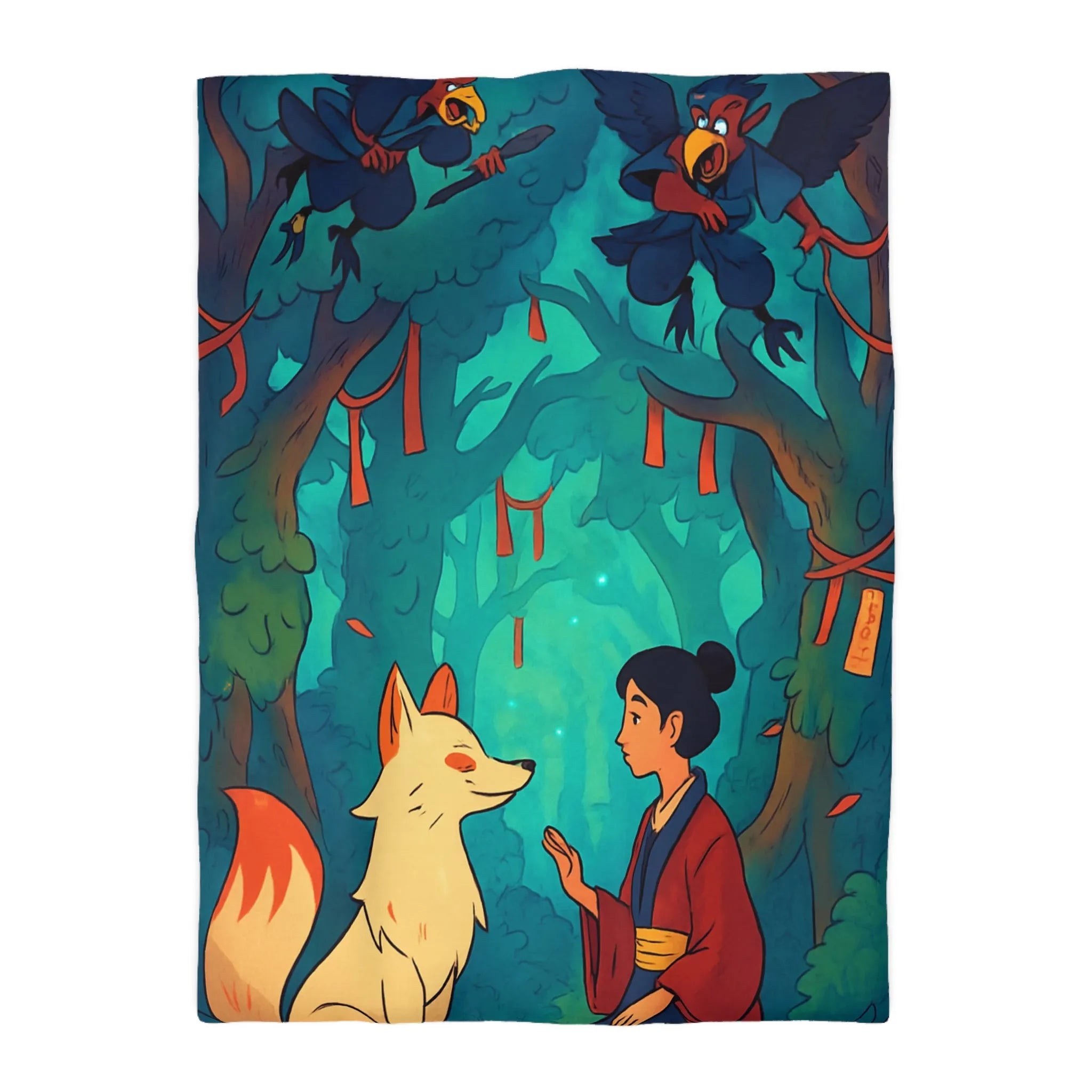 Housse de couette forêt magique avec renard et oiseaux pour chambre paisible
