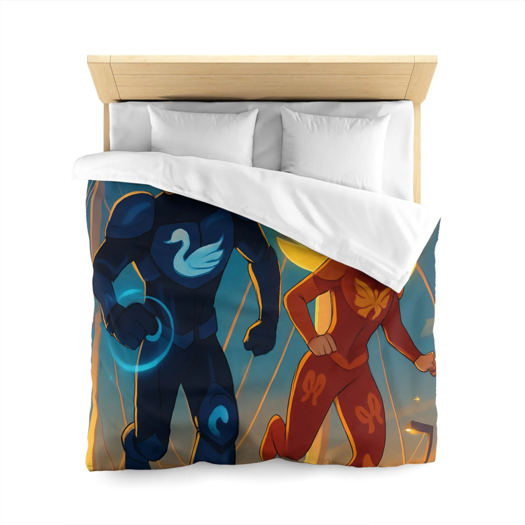 Housse de Couette Avec Héros Masqués et Ville au Crépuscule pour Chambre Enfant