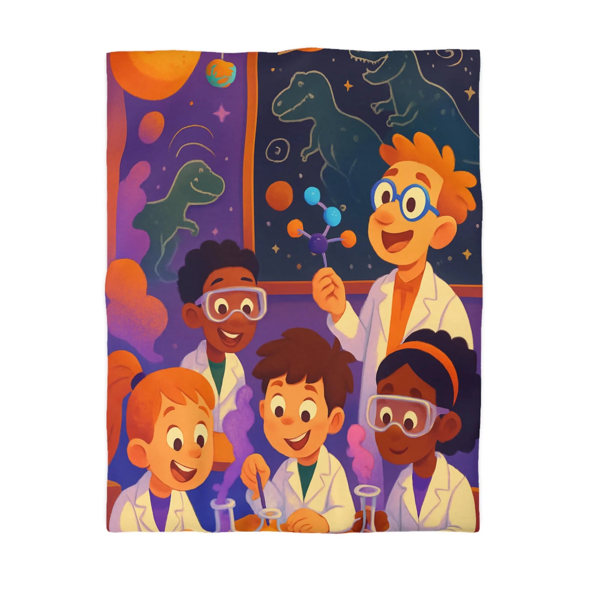 Enfants Curieux en Blouses Blanches Faisant des Expériences Scientifiques Colorées et Amusantes Ensemble