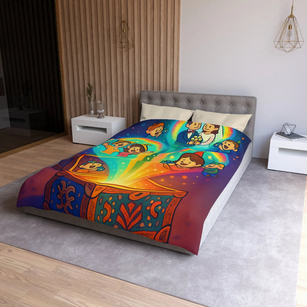 Housse de couette colorée avec coffre magique et souvenirs lumineux pour chambre joyeuse