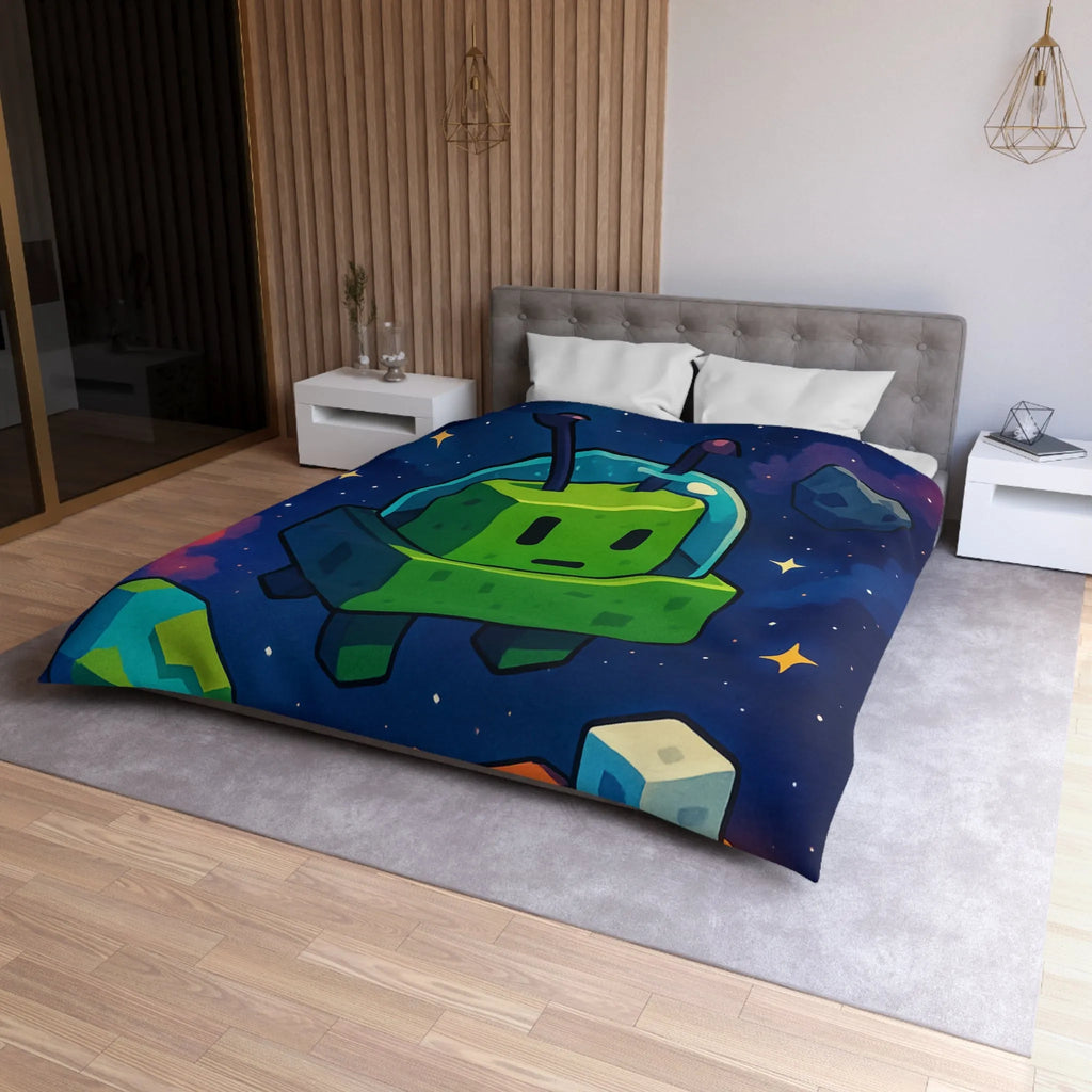 Housse de Couette Cosmos mignon extraterrestre vert cubique et planètes pixelisées