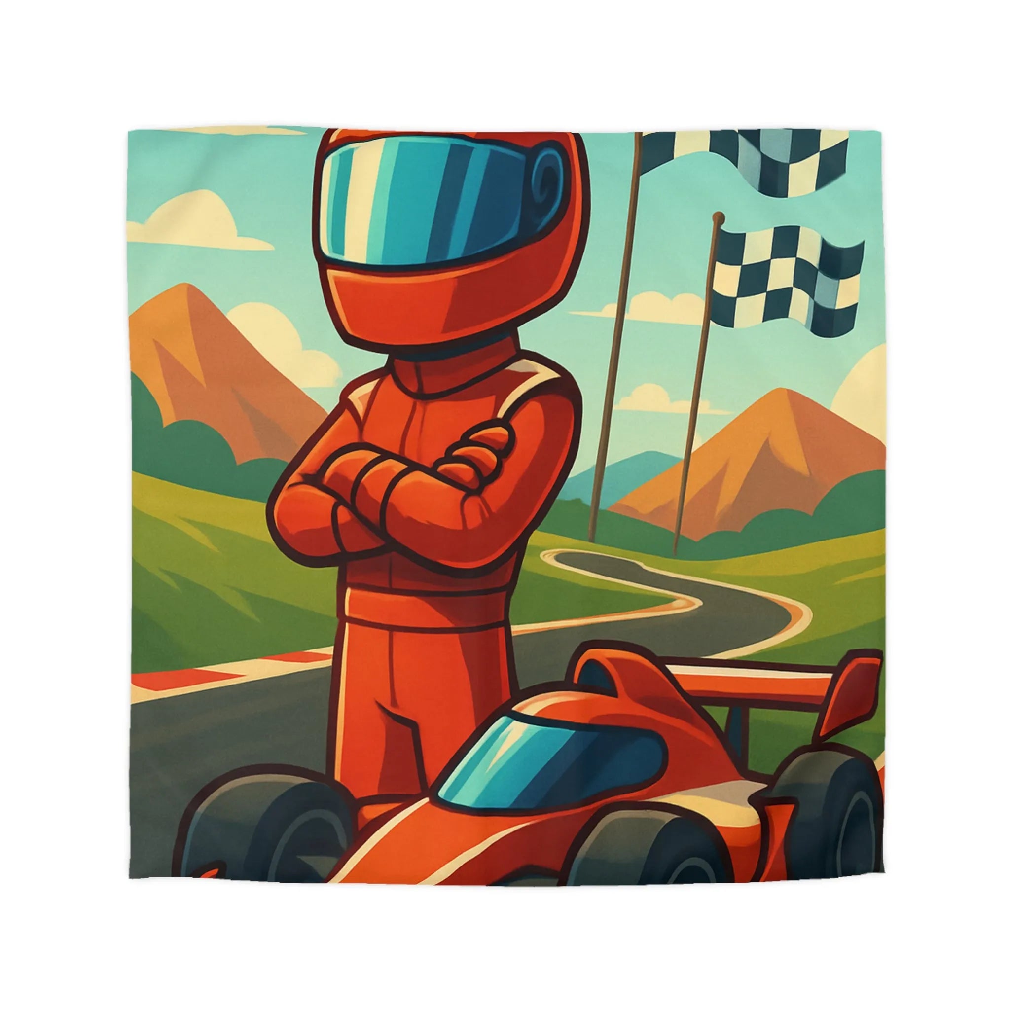 Housse de Couette avec Motif de Voiture de Course et Paysage Coloré pour Enfants