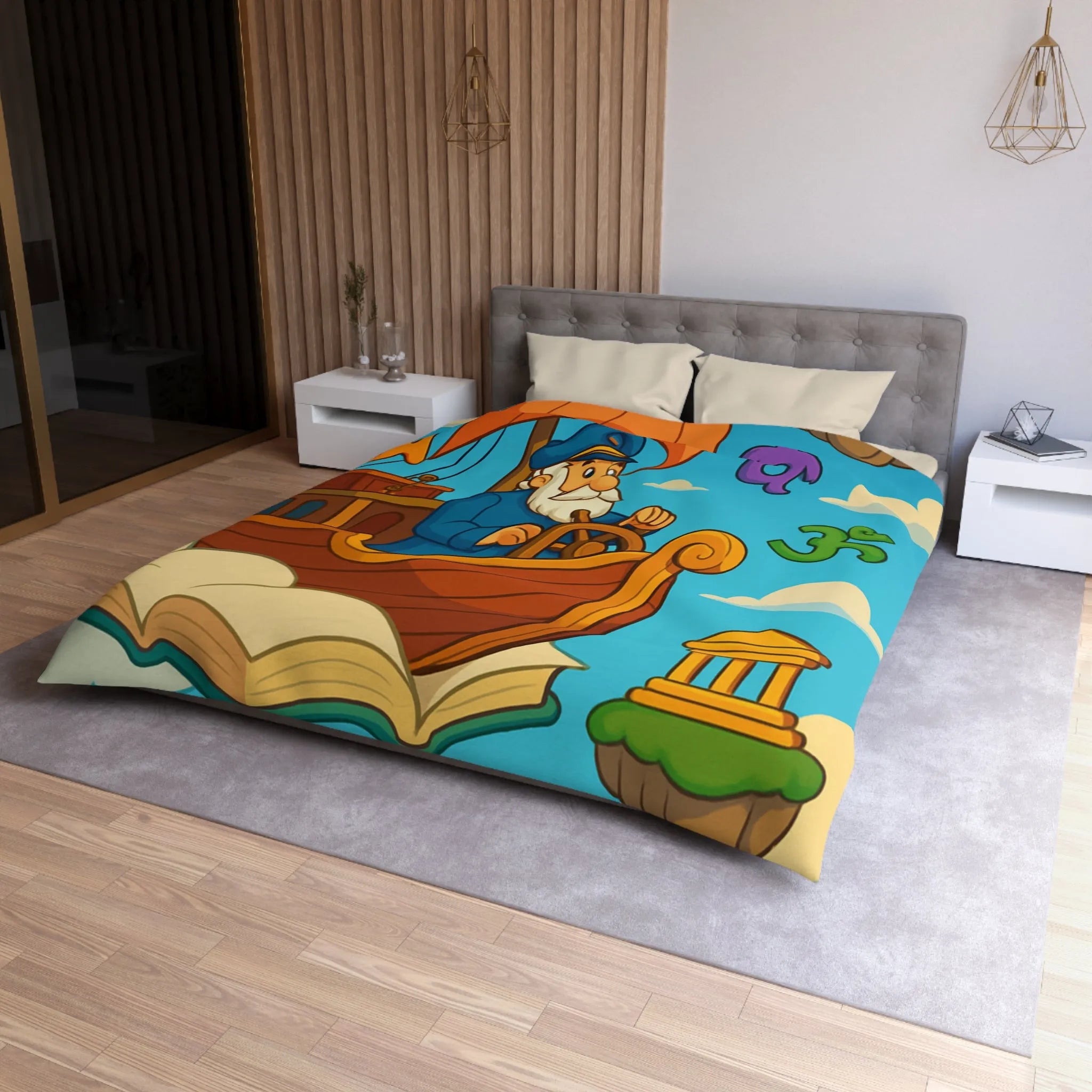 Housse de Couette Aventure Marin : Bateau Volant, Symboles Mystiques, Îles Flottantes
