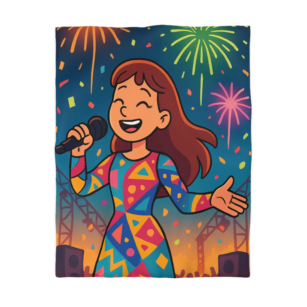 Housse de couette avec chanteuse colorée et feux d'artifice pour chambre dynamique