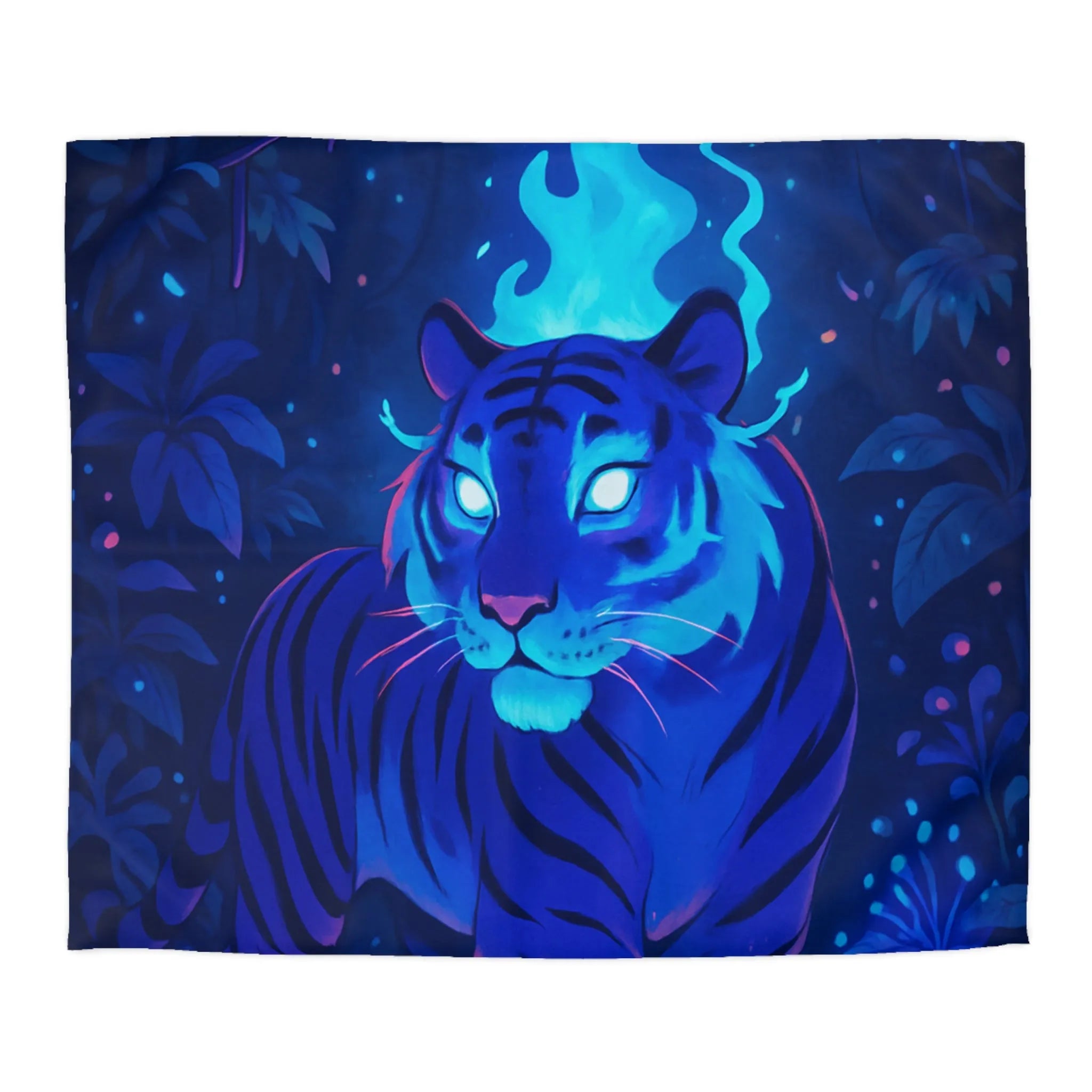 Housse De Couette Fantastique Tigre Bleu Azur Ambiance Nocturne Magique et Envoûtante