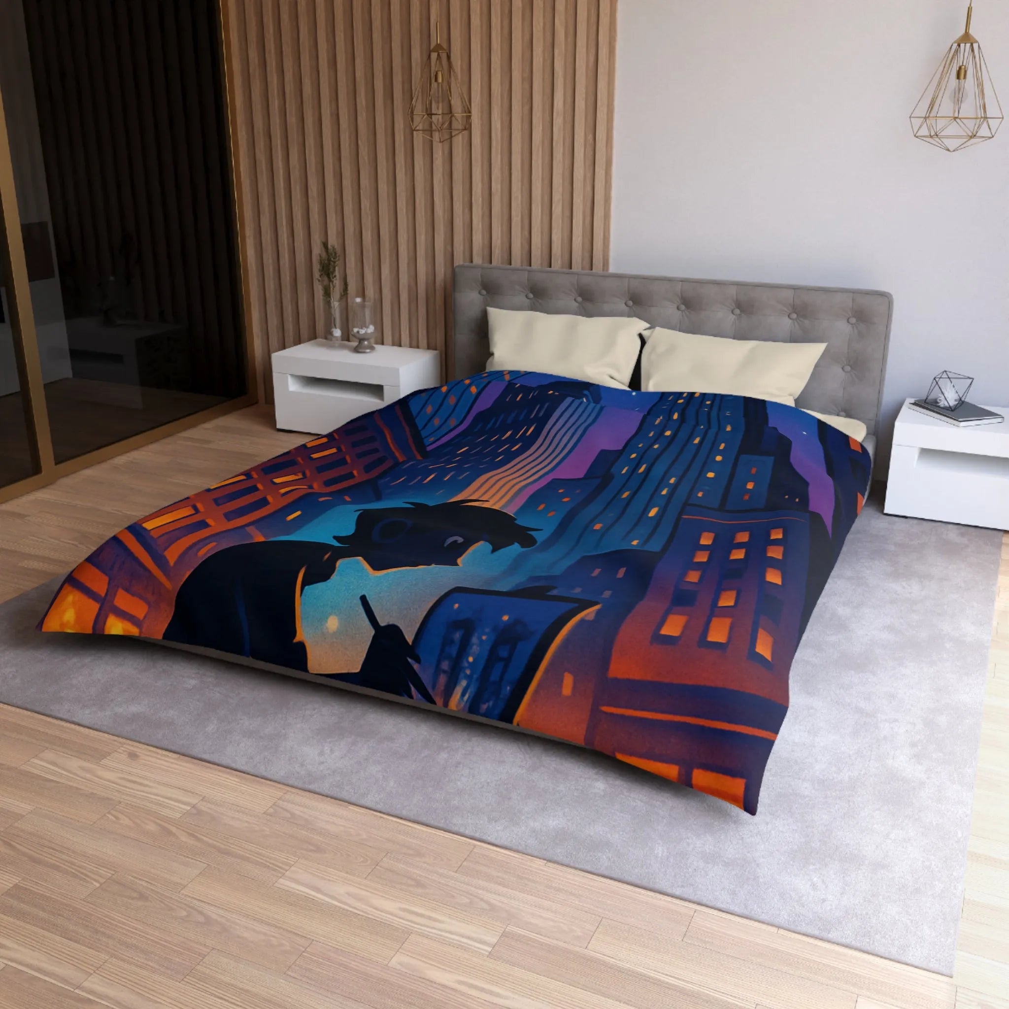 Housse de Couette Design Urbain Artiste Peintre Nuit Étoilée pour Chambre Moderne