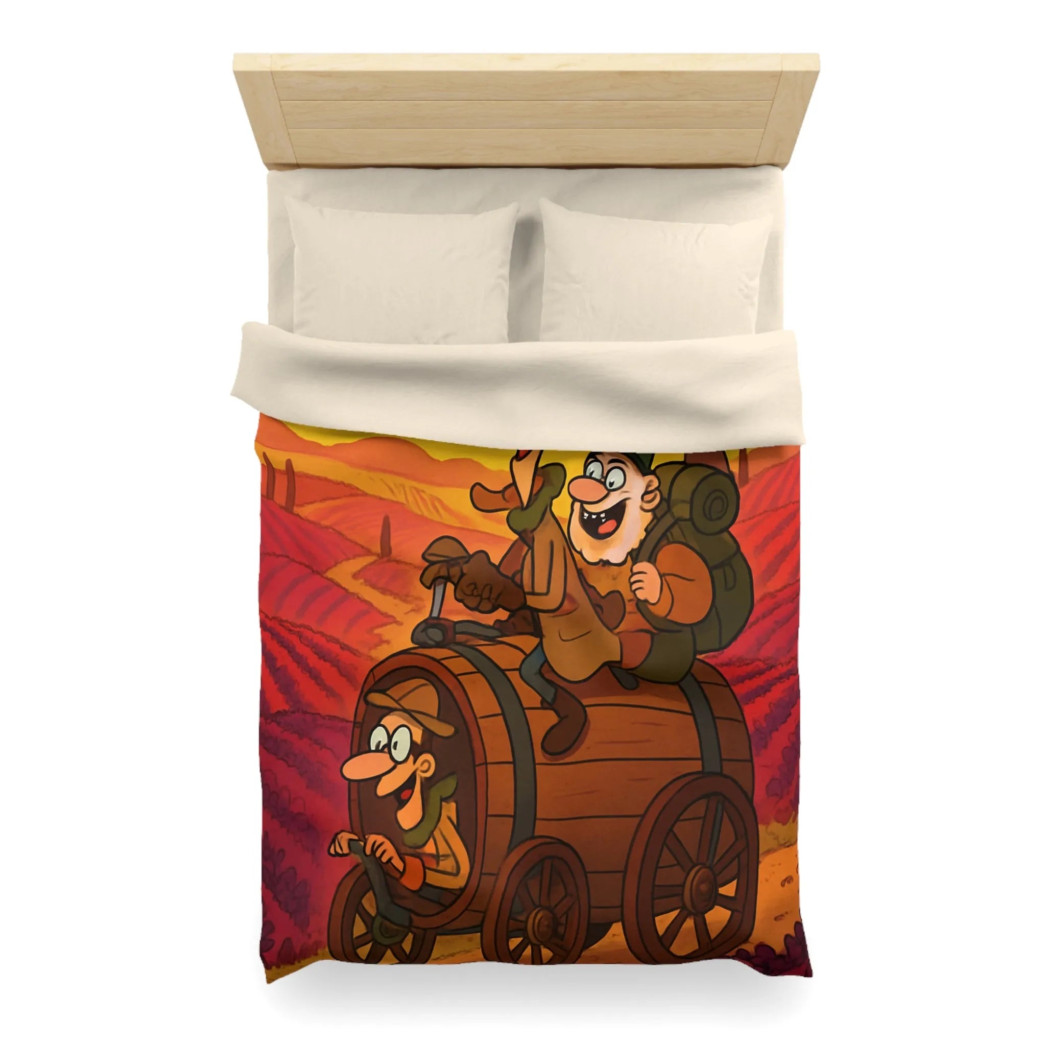 Housse de Couette Aventure Comique en Paysage Champêtre avec Véhicule Original Illustré