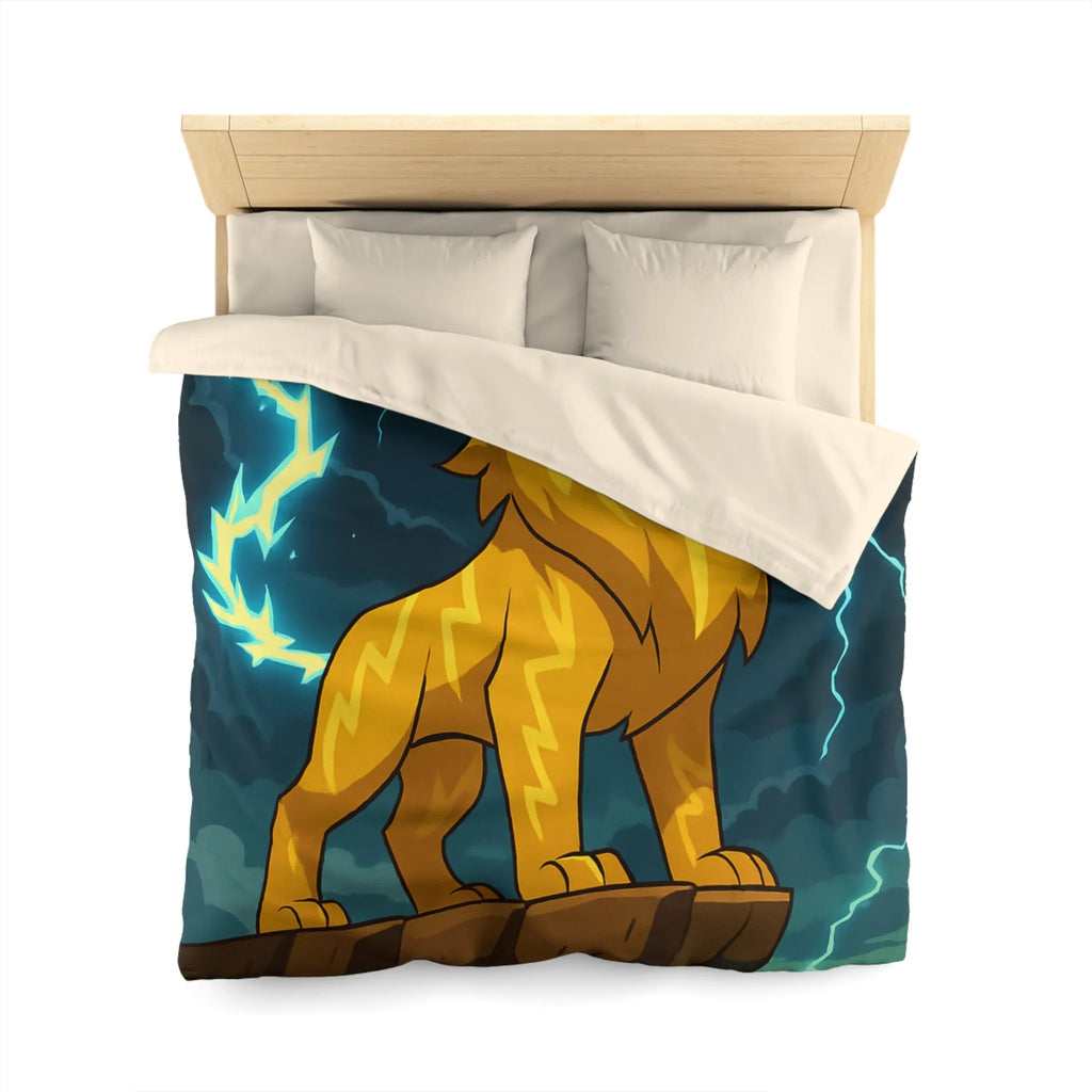 Housse de couette lion éclair lumineux, style animé, ambiance puissante, couleurs vibrantes