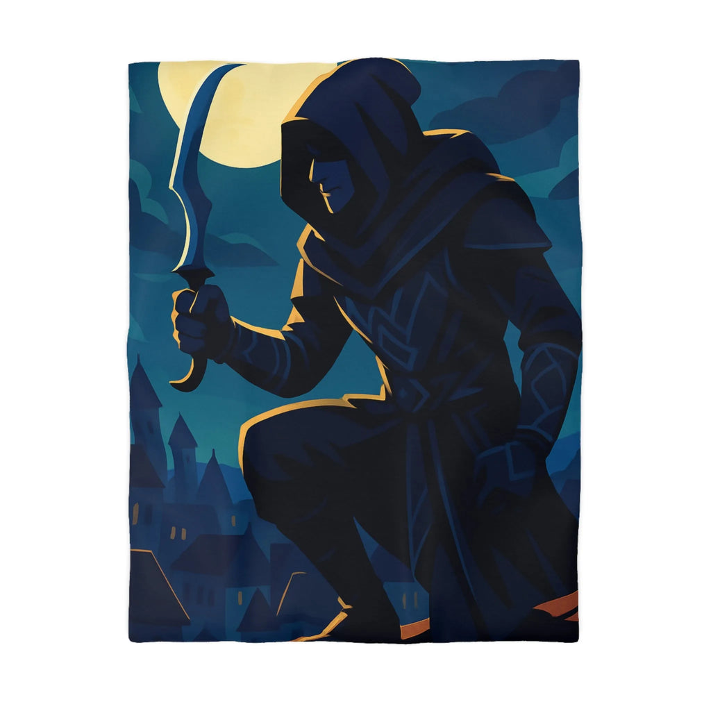 Housse de couette avec silhouette de voleur menaçant sous une pleine lune brillante