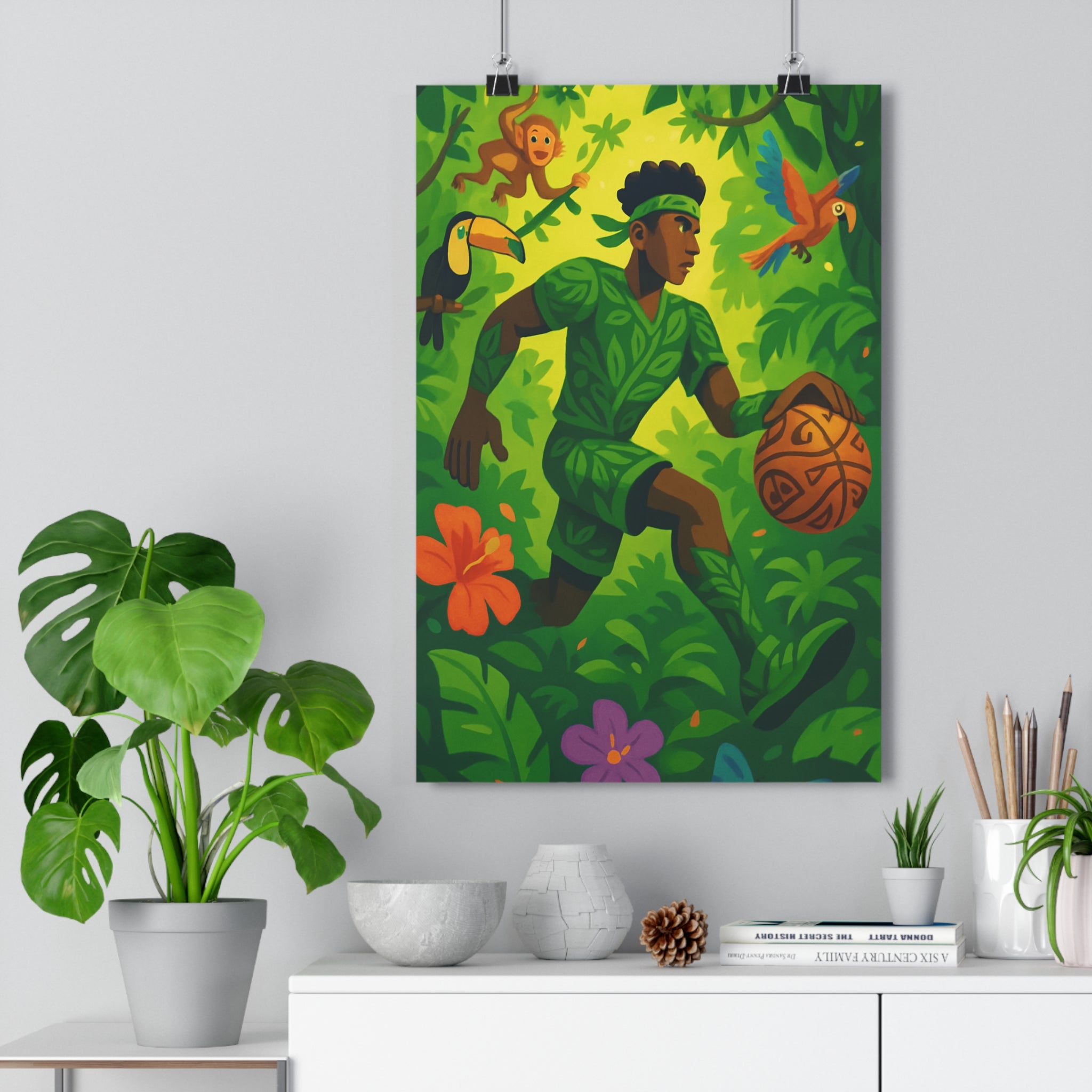 Poster décoratif jungle vert dynamique aventure nature salon chambre enfant moderne vibrant tropical qualité