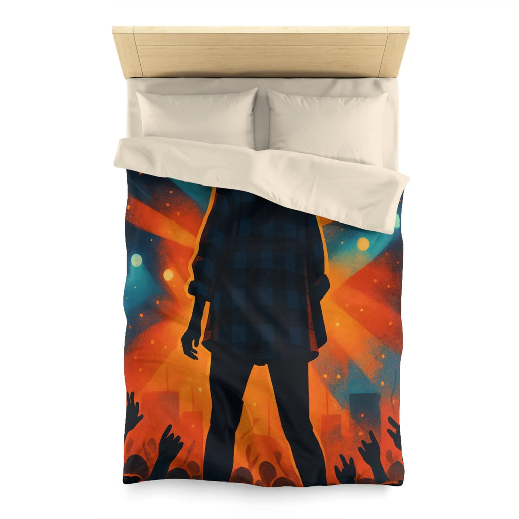 Housse de couette concert silhouette musicien rétro rayons de lumière colorés scène