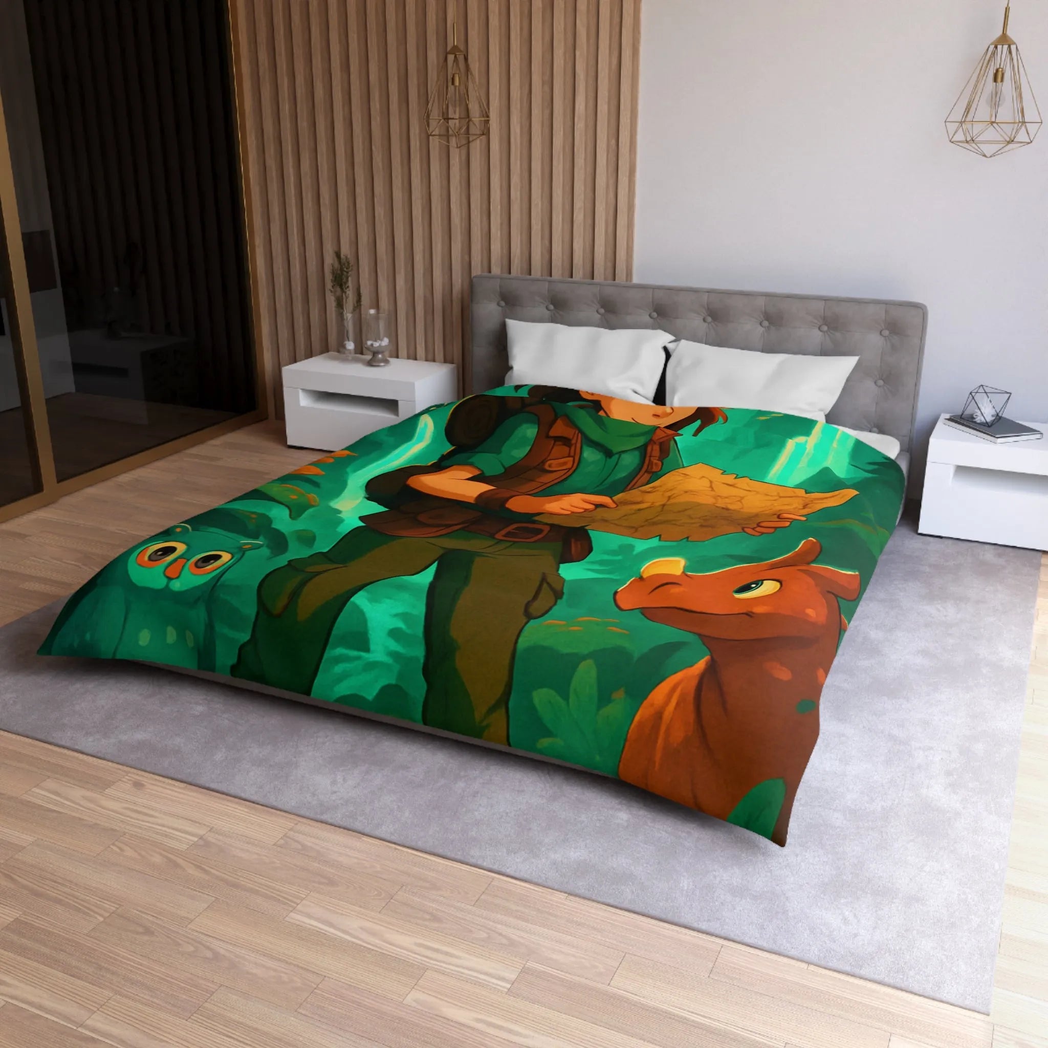 Aventure Enchantée: Enfant Voyageur, Animaux Magiques, Carte Mystérieuse, Forêt Lumineuse, Cascade Sereine