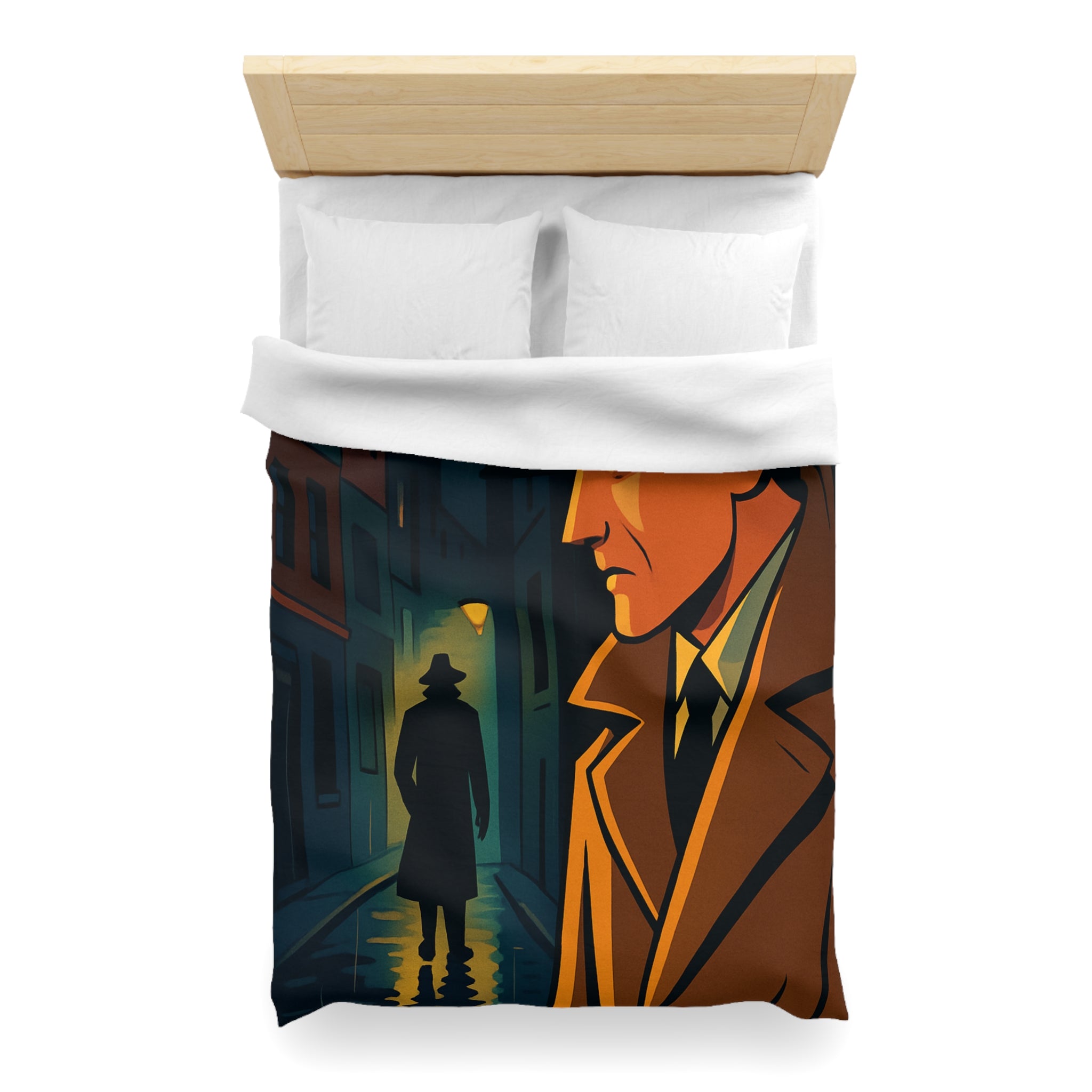 Housse de couette vintage style détective film noir avec scène de rue mystérieuse