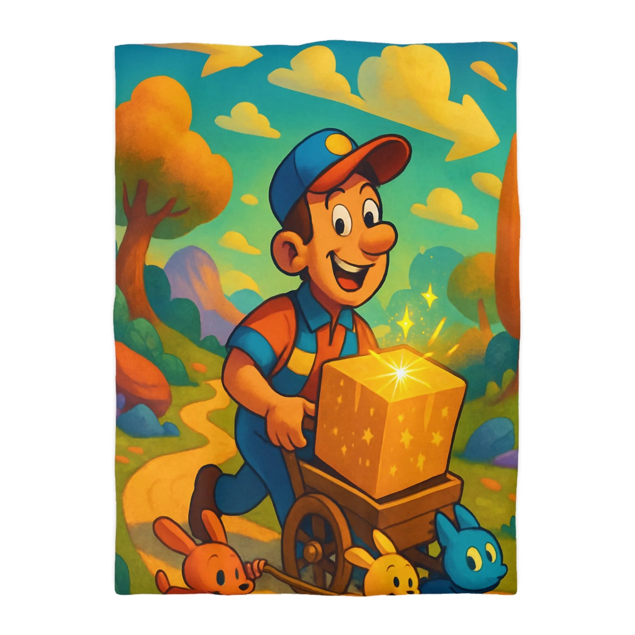 Housse de Couette Colorée avec Paysage Magique et Animaux Joyeux pour Enfants