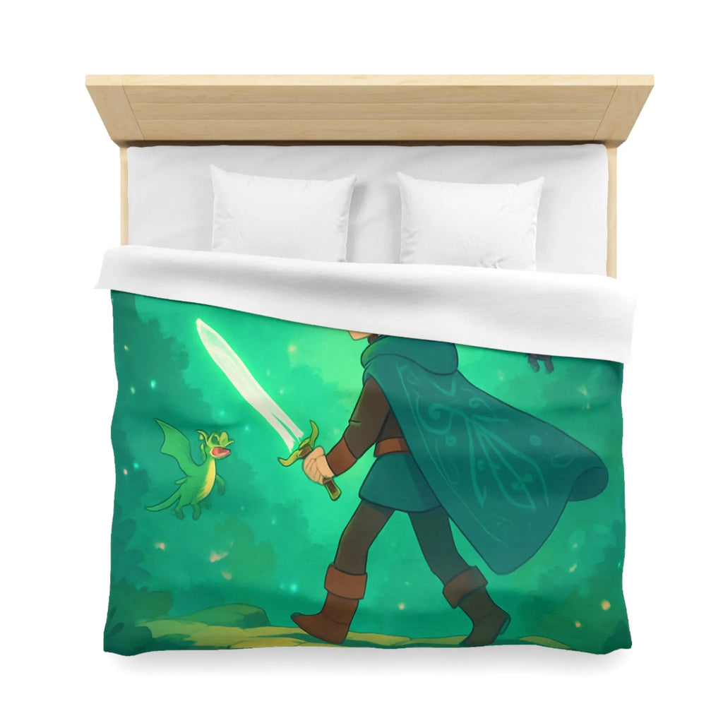 Housse de couette enfant magique avec épée lumineuse et créatures enchantées en forêt