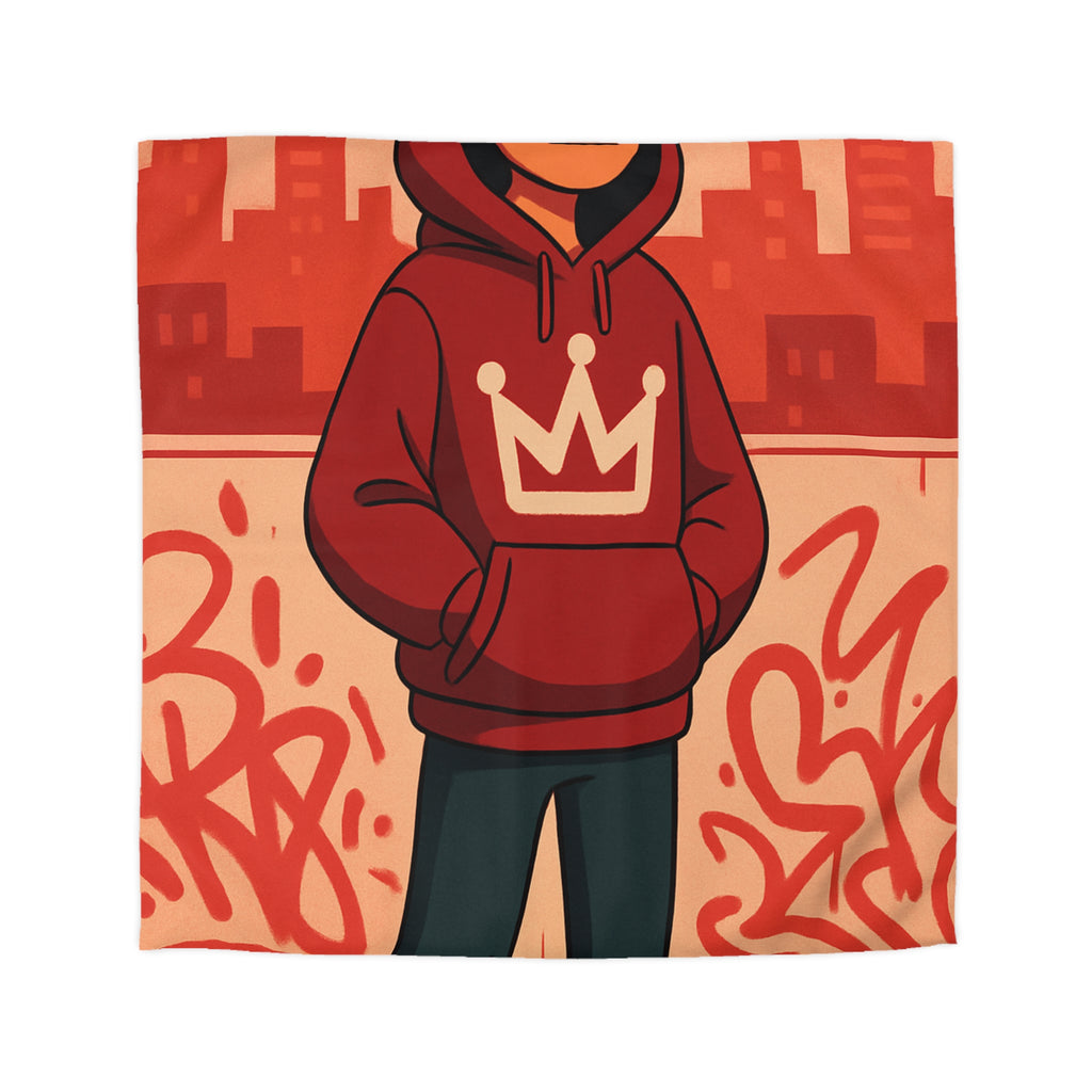 Housse de couette urbaine rouge avec motif couronne et graffiti artistique moderne