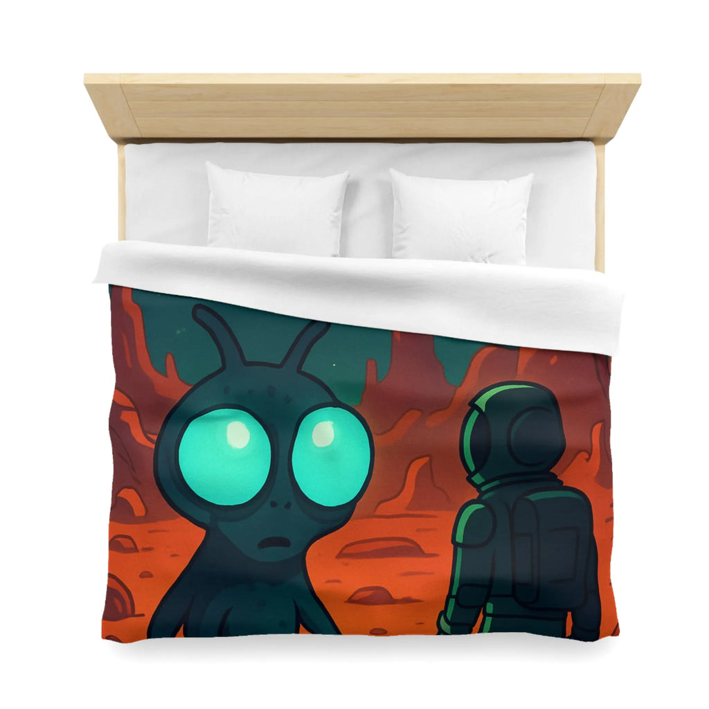 Housse de couette extraterrestre et astronaute sur fond de paysage lunaire mythique