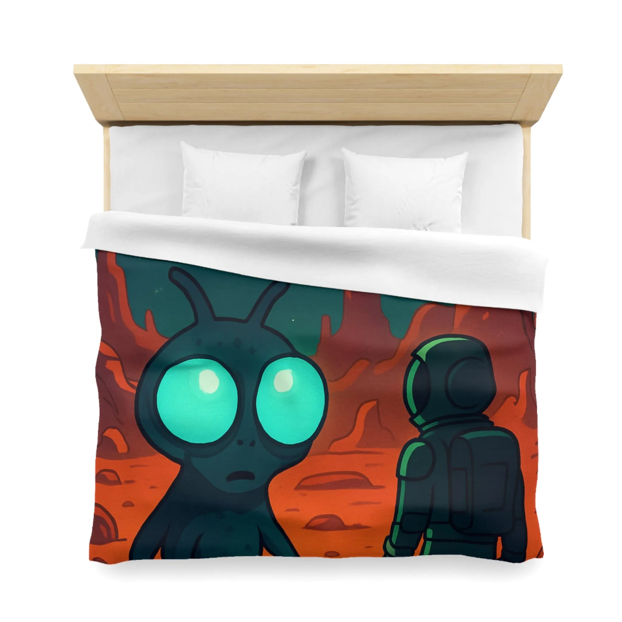 Housse de couette extraterrestre et astronaute sur fond de paysage lunaire mythique