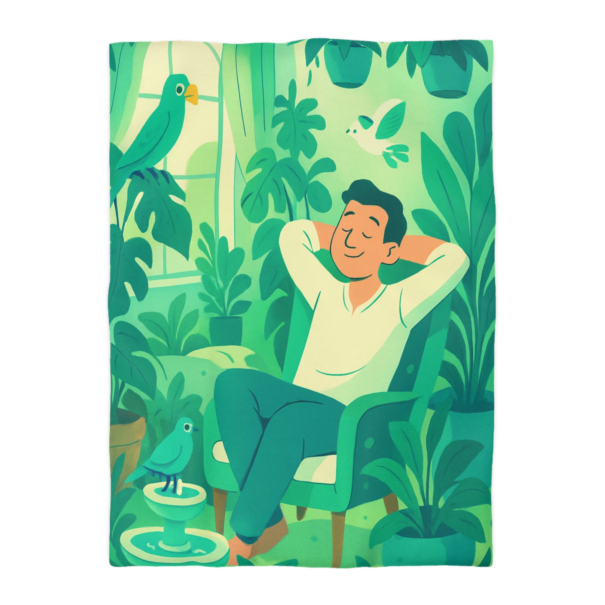 Housse de couette verte avec design botanique et ambiance relaxante pour intérieur naturel