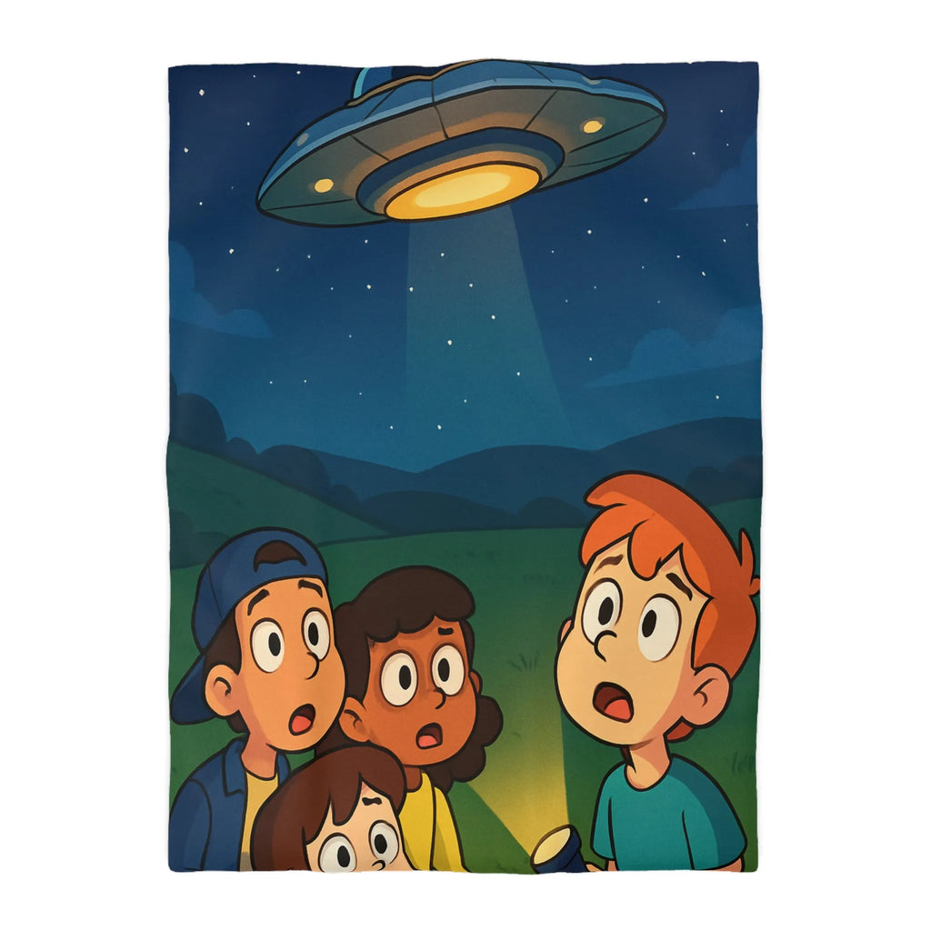 Découvre des Enfants Fascinés par un OVNI Éclairé dans le Ciel Nocturne Étoilé