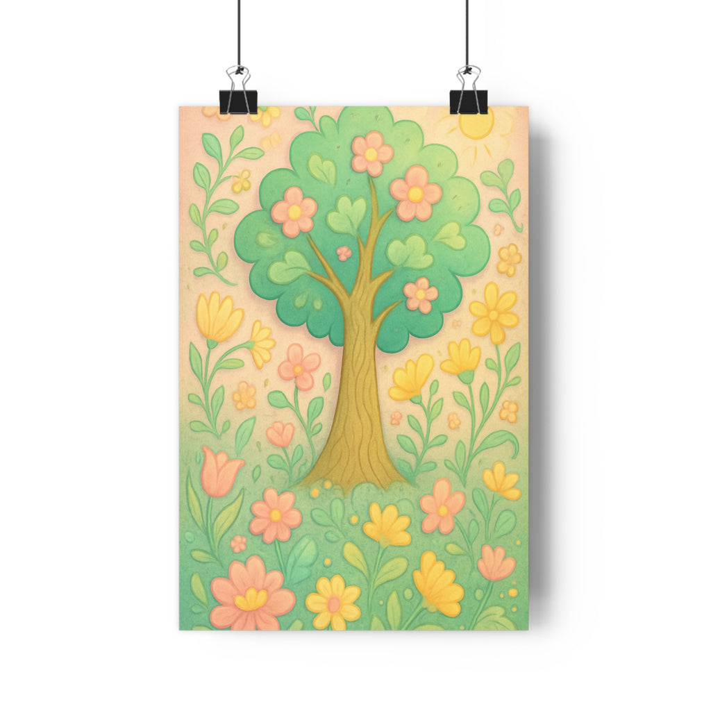 Poster décoratif art floral pastel rêveur apaisant arbre fleurs salon chambre 30x46 nature qualité