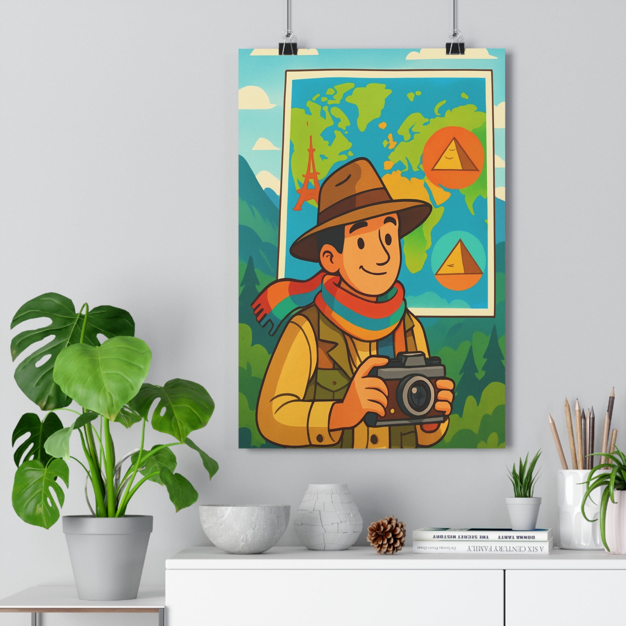 Poster décoratif aventurier dessin animé coloré joyeux chambre enfant bureau voyage monde lumineux qualité