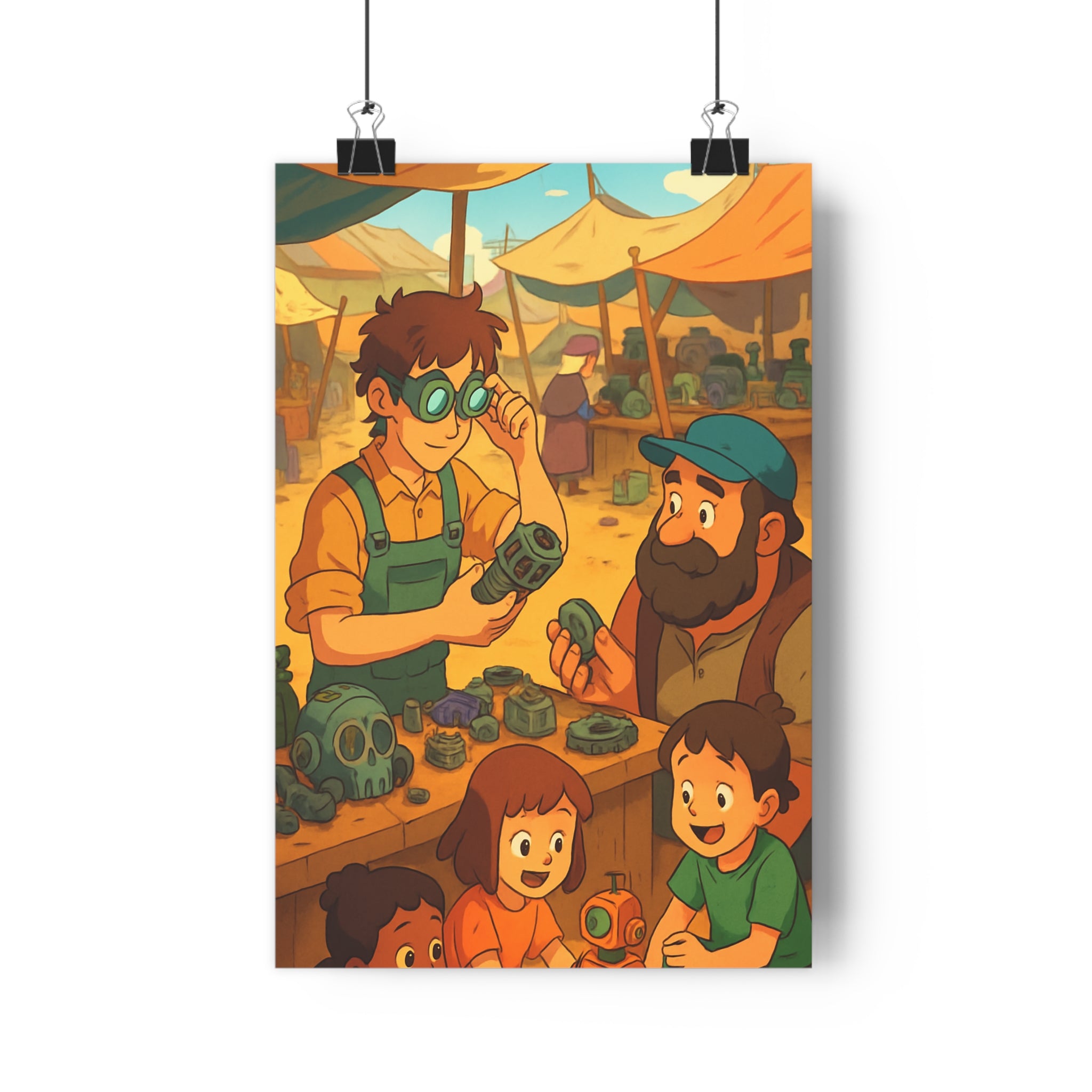 Poster décoratif anime vibrant couleurs chaudes joyeux marché futur aventure chambre enfants salon qualité