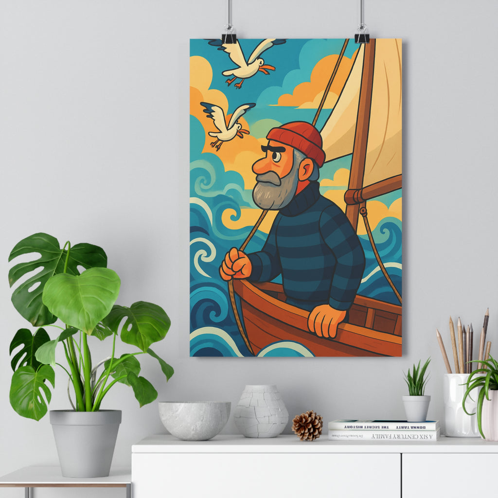 Poster décoratif marin cartoon bleu blanc aventure chambre salon style dynamique 30x46 original élégant