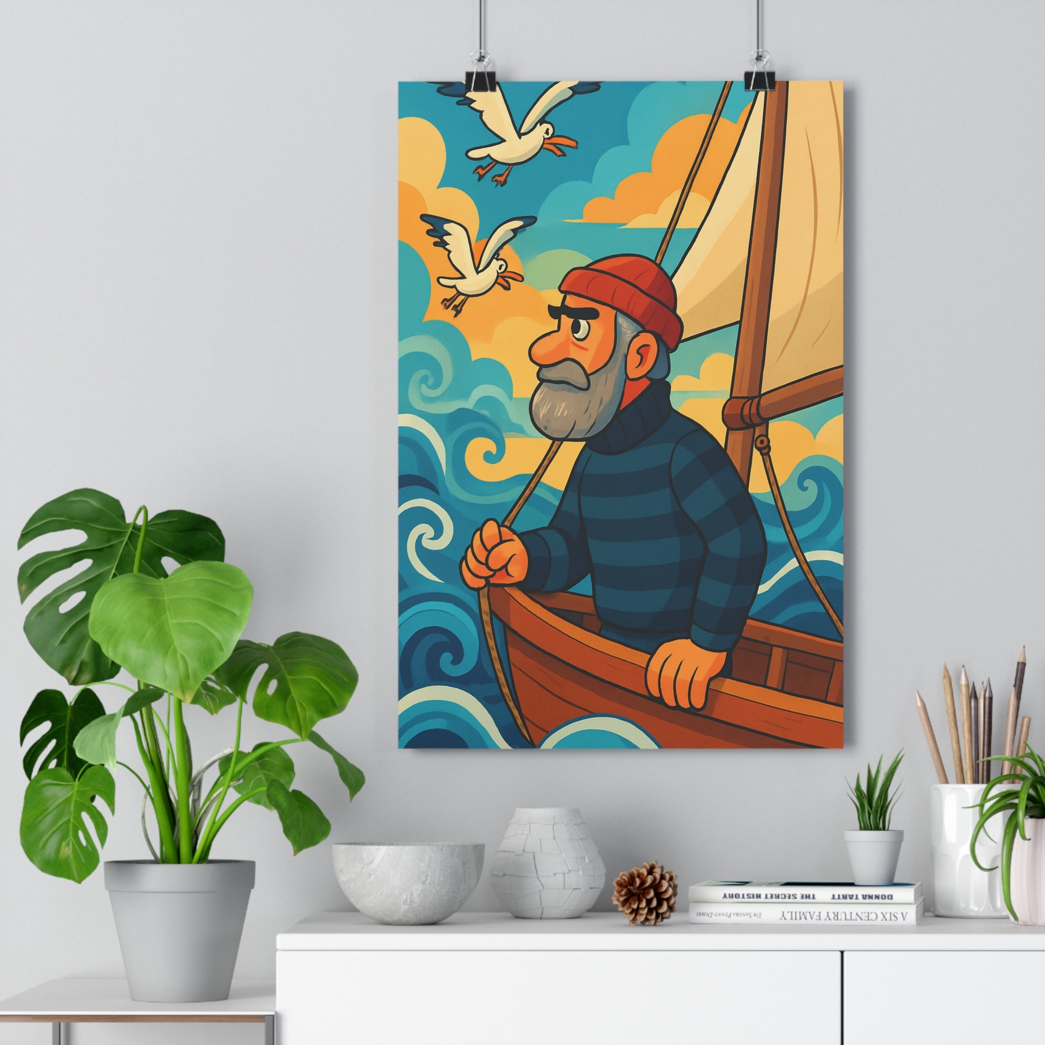 Poster décoratif marin cartoon bleu blanc aventure chambre salon style dynamique 30x46 original élégant