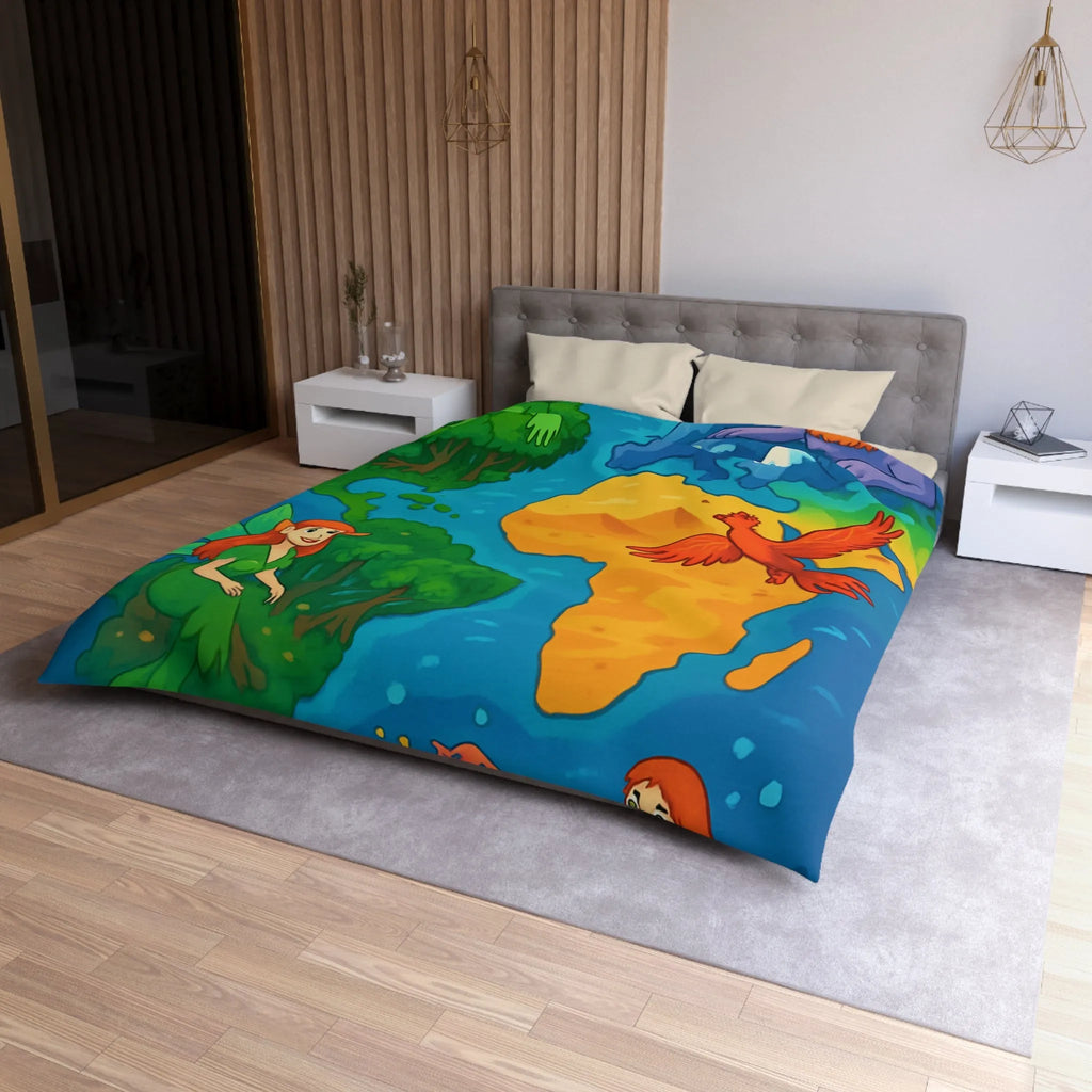 Housse de couette fantastique colorée avec créatures élémentaires de la terre, de l'air et de l'eau
