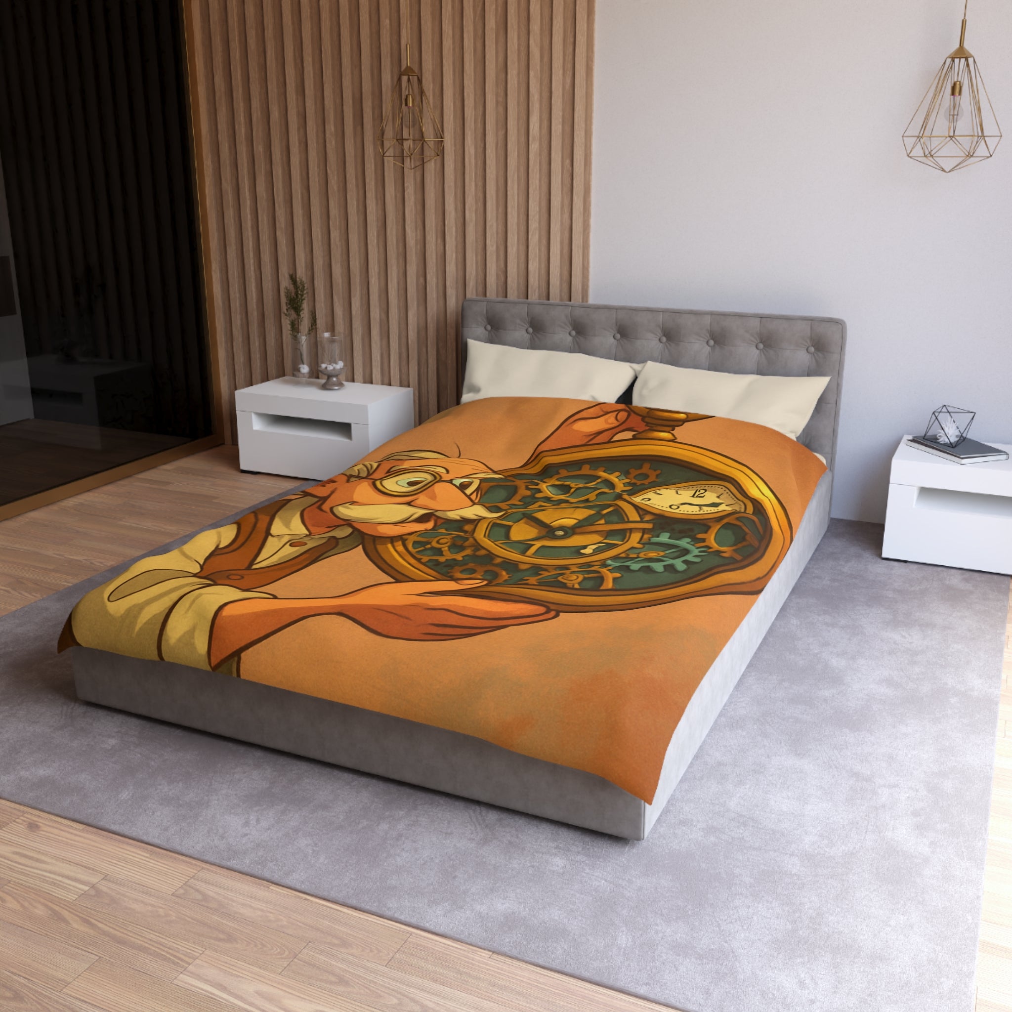 Housse de Couette Vintage Horloger avec Design Unique d'Engrenages et Montre Ancienne