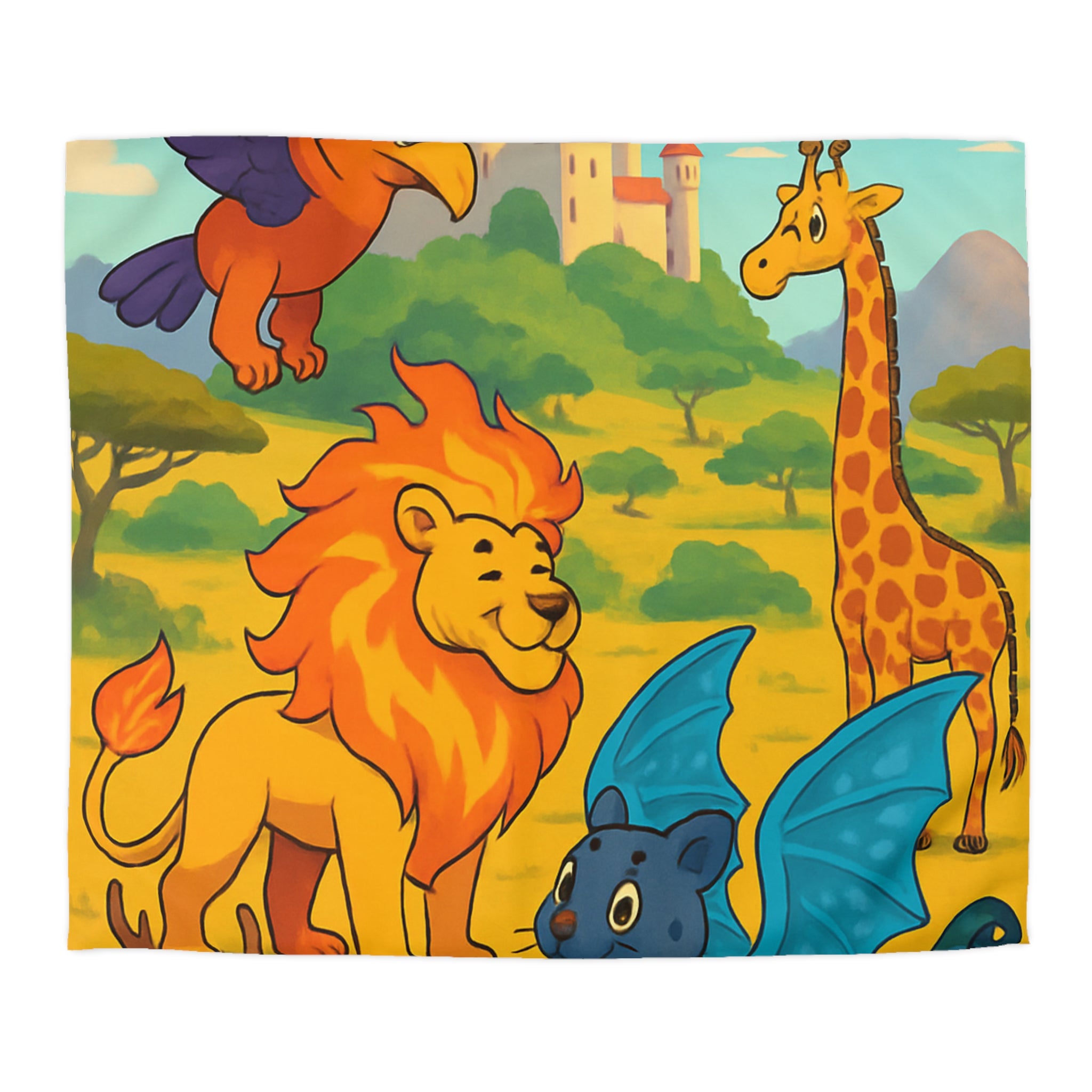 Housse de couette pour enfant avec animaux magiques et château de conte de fées