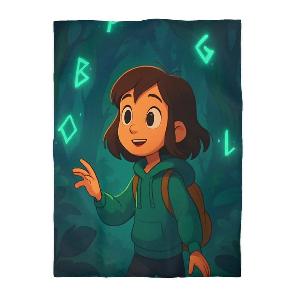 Housse de couette enfant avec motifs magiques et mystiques en forêt enchantée sombre