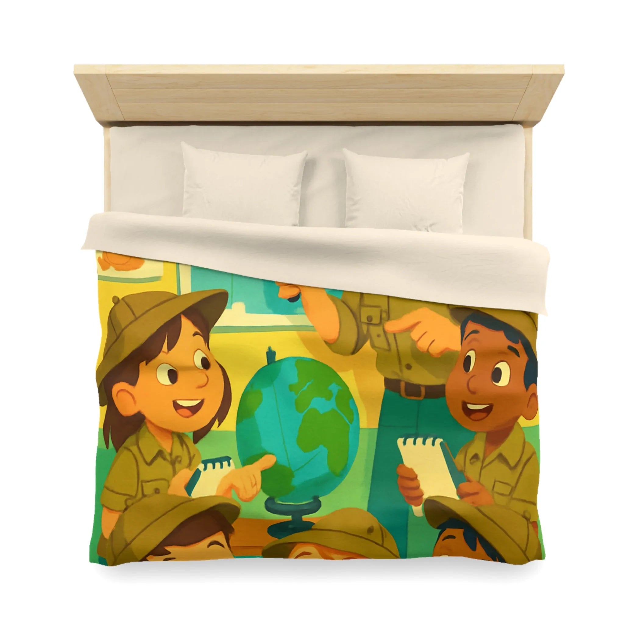 Housse de Couette Enfants Explorateurs : Monde Aventure, Couleurs Vives, Design Éducatif