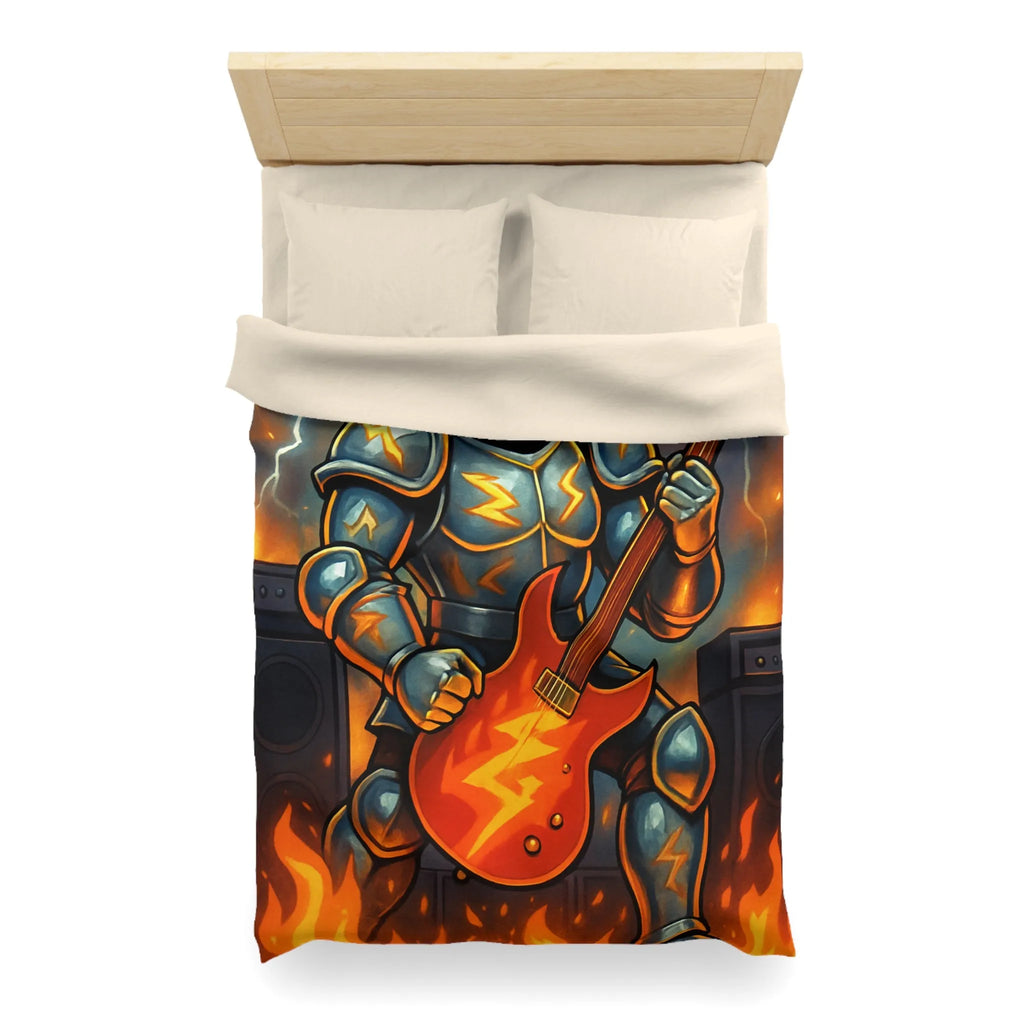 Housse de couette guerrier électrique avec guitare enflammée pour chambre rock intense