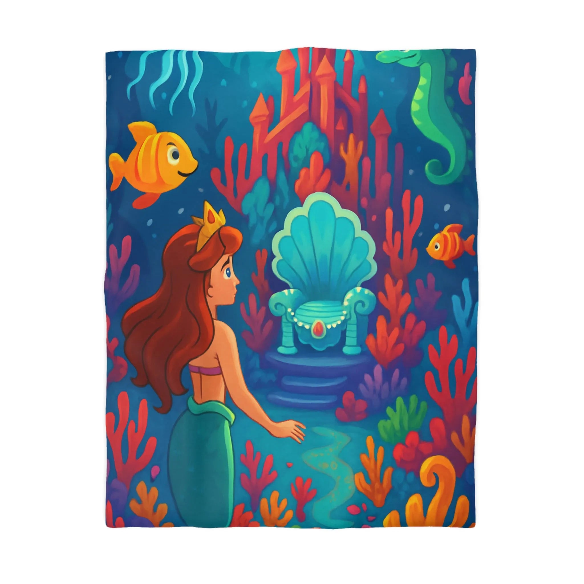 Enchanted Underwater Kingdom with Mermaid, Coral, Throne, Fish, Seahorse, Jellyfish