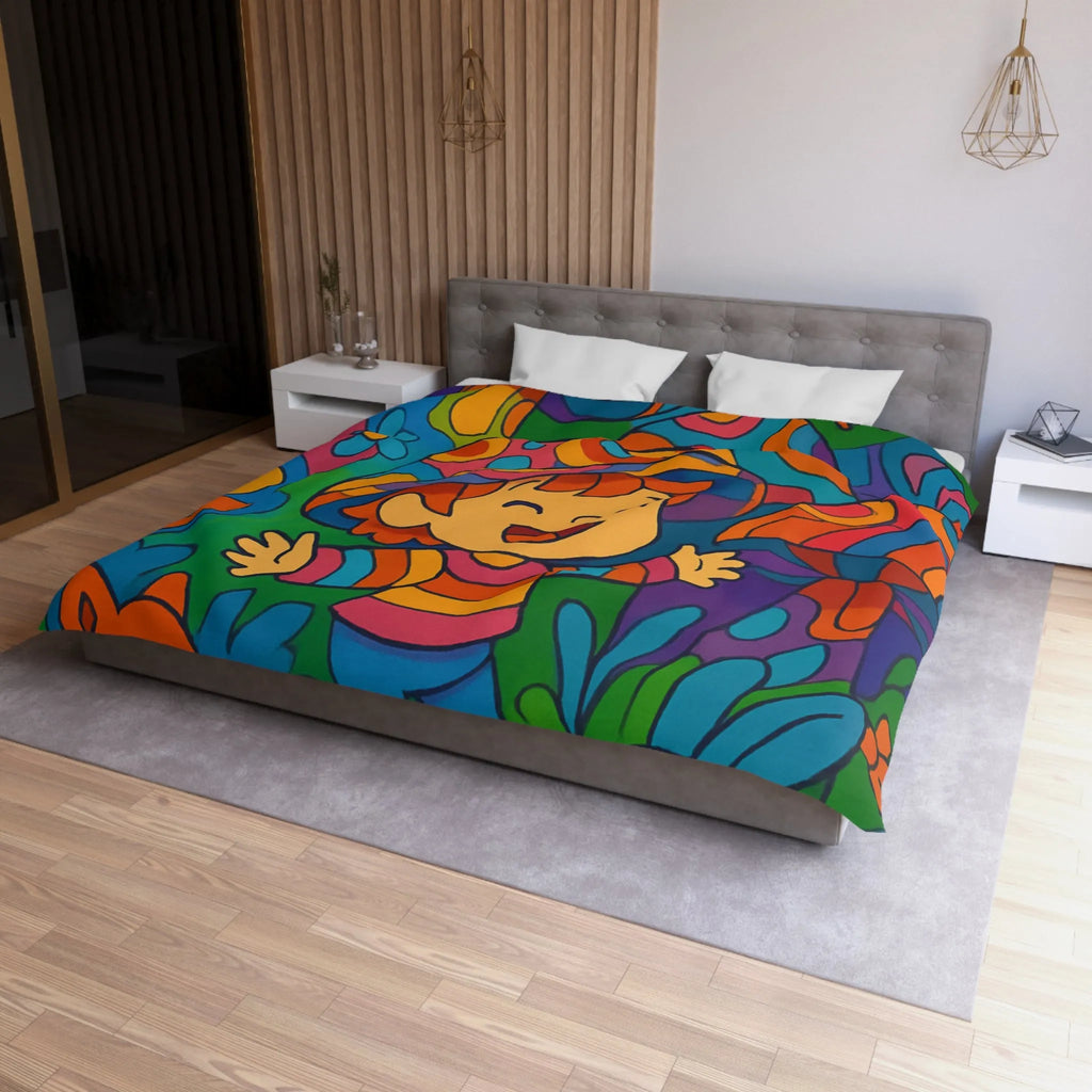 Housse de couette enfant joyeuse avec animaux en forêt style rétro arc-en-ciel