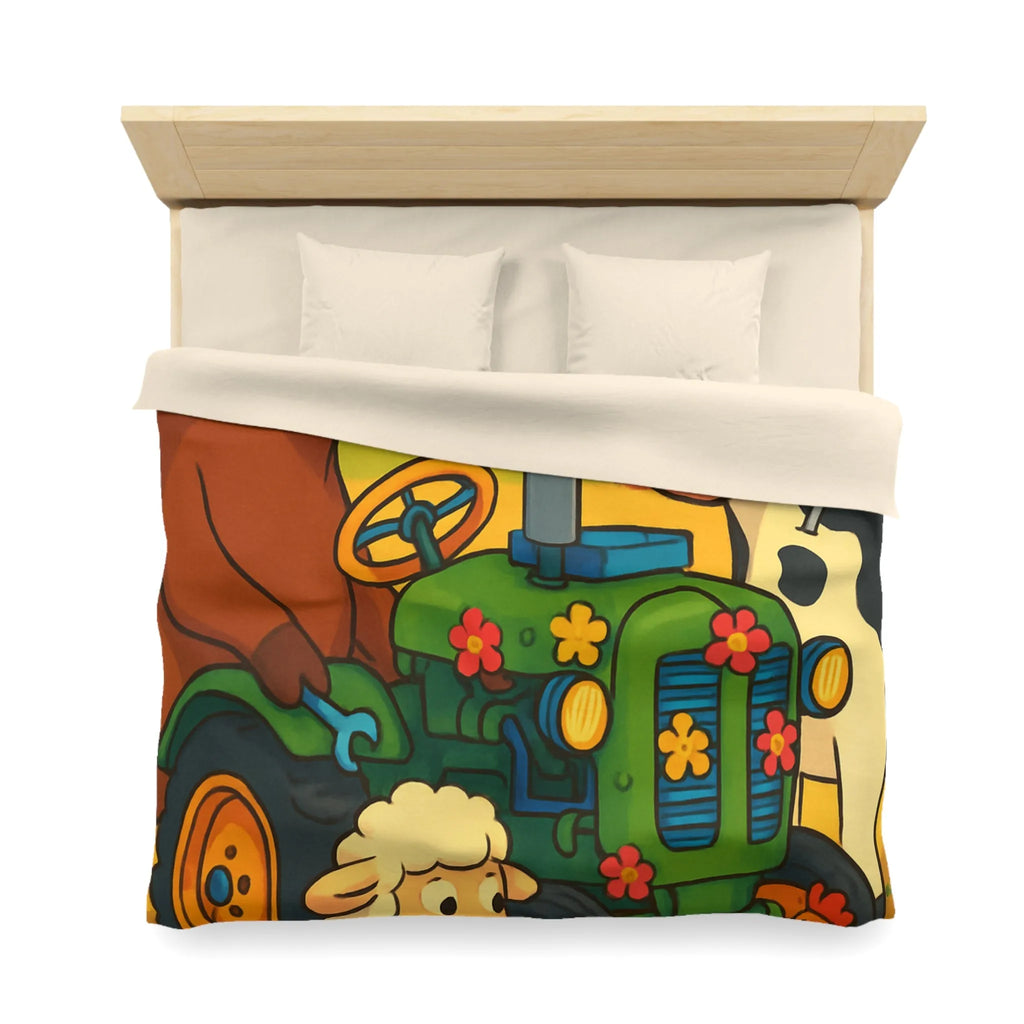 Housse de couette colorée avec animaux amusants à la ferme et tracteur ludique