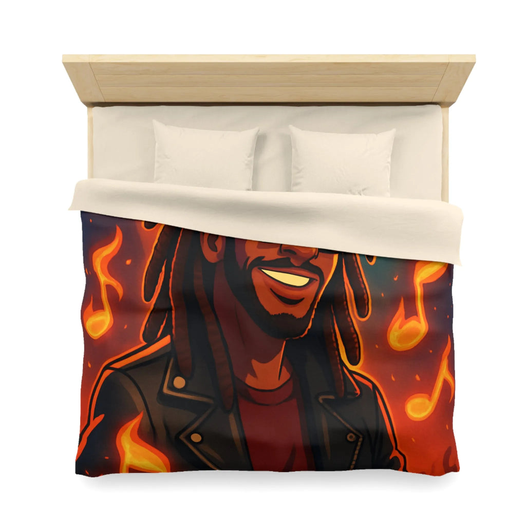 Housse de couette artistique avec musicien animé sous lumières de concert colorées