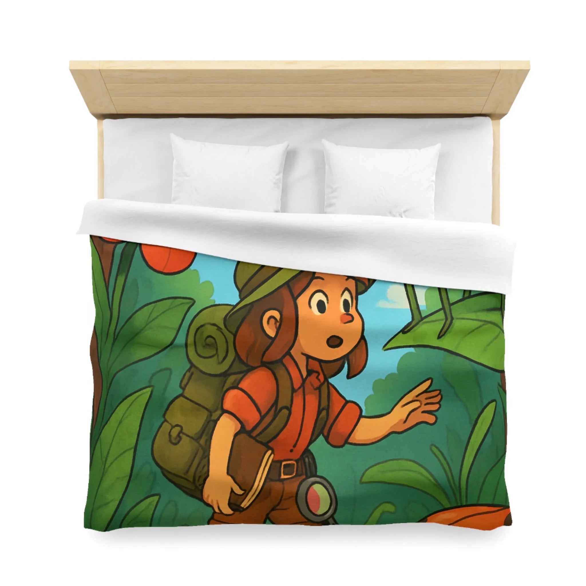 Housse de Couette Enfant Nature avec Exploratrice et Insectes Géants pour Aventure Ludiquement Colorée