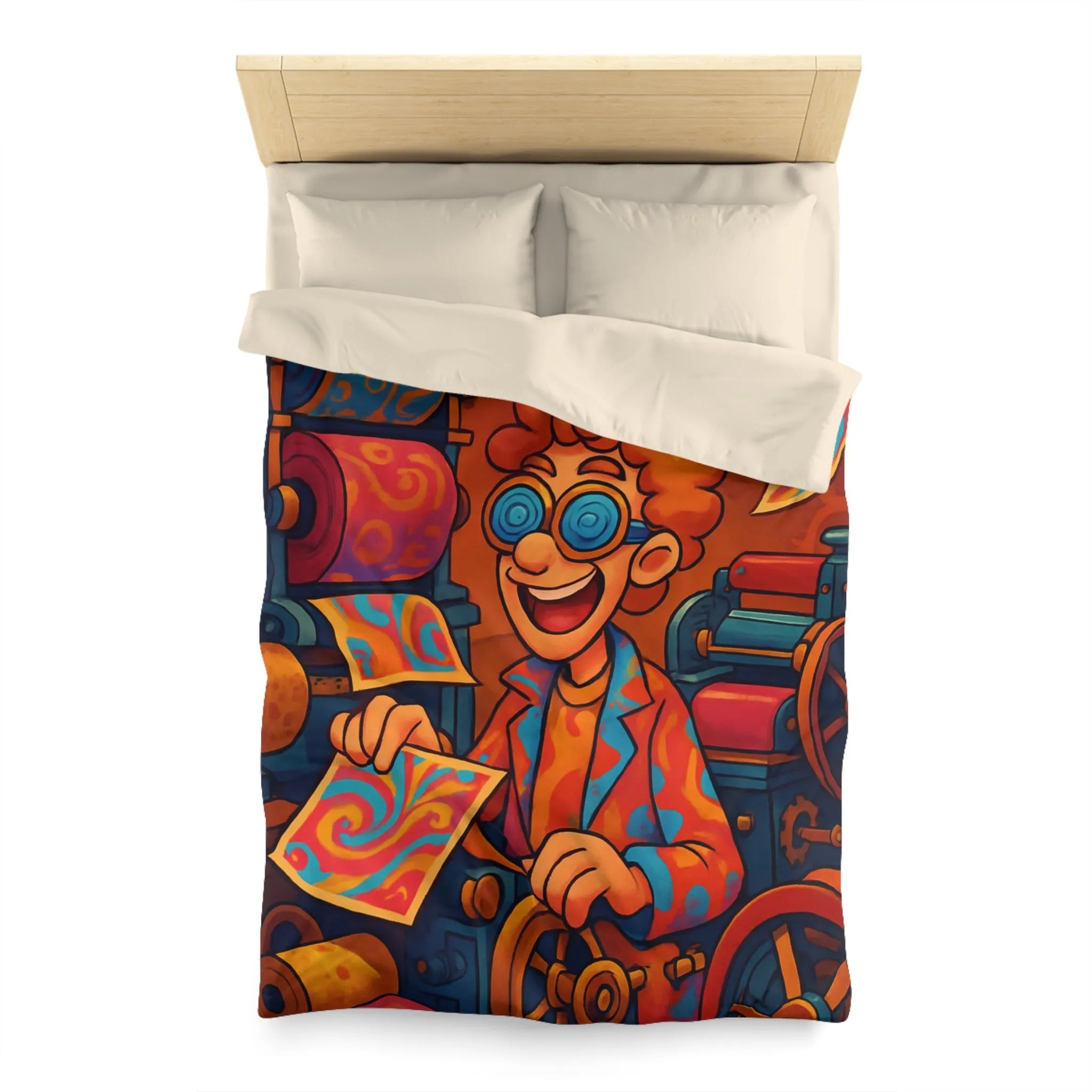 Housse de Couette Artistique avec Motifs Tourbillonnants et Couleurs Vives Pour Ambiance Ludique