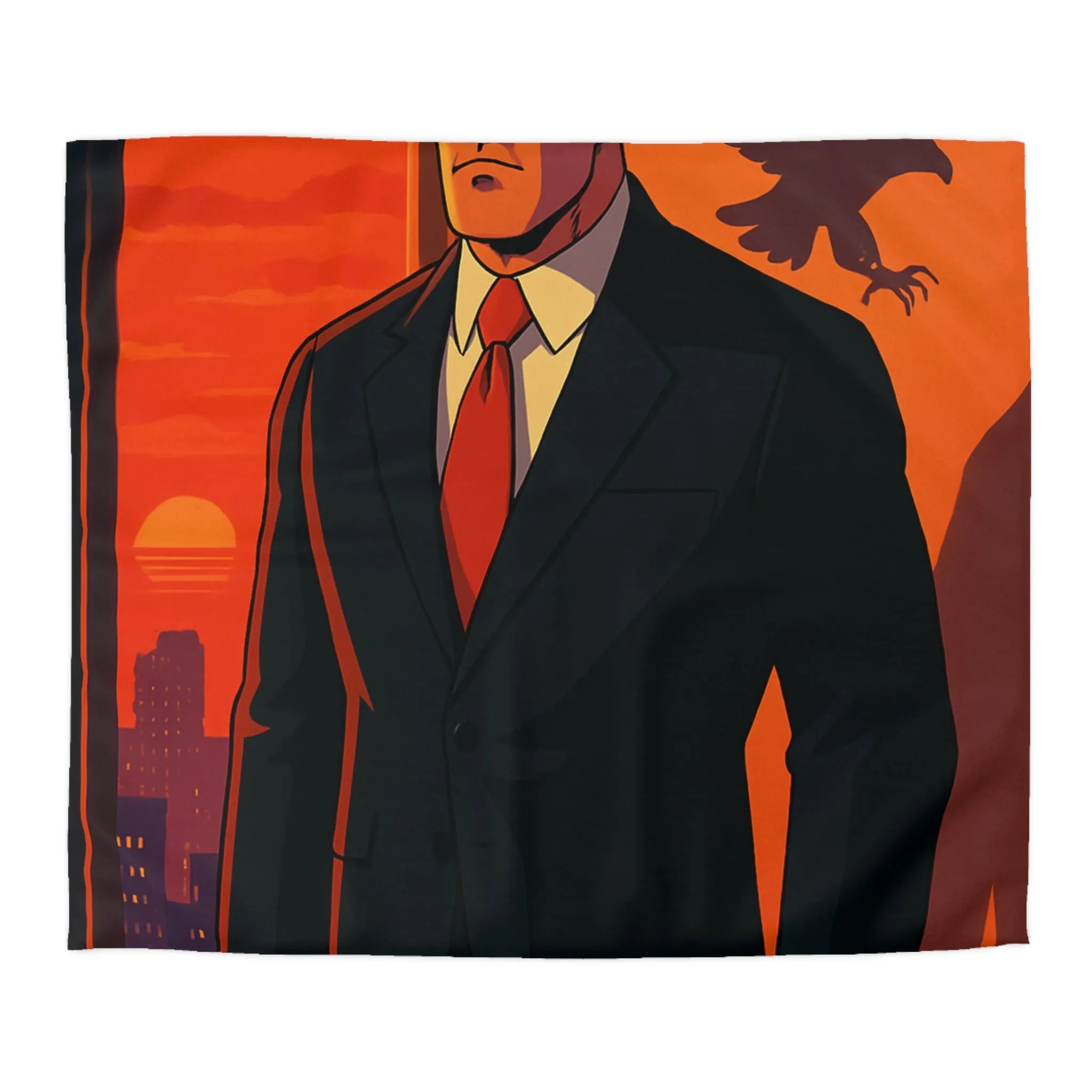 Housse de Couette au Style Épuré avec Silhouette Énigmatique et Coucher de Soleil