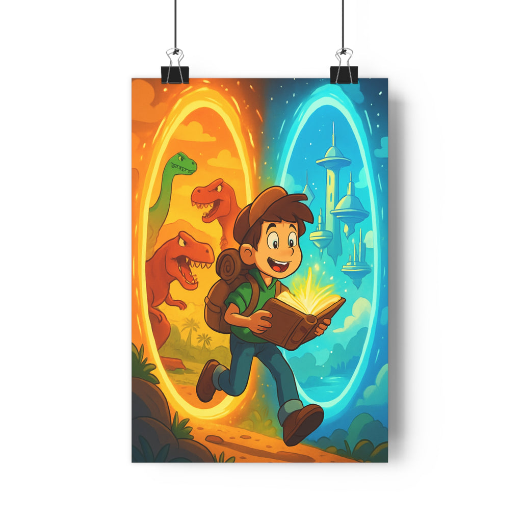 Poster décoratif aventure enfant chambre dinosaures futur exploration magique couleurs vives 30x46 cm qualité