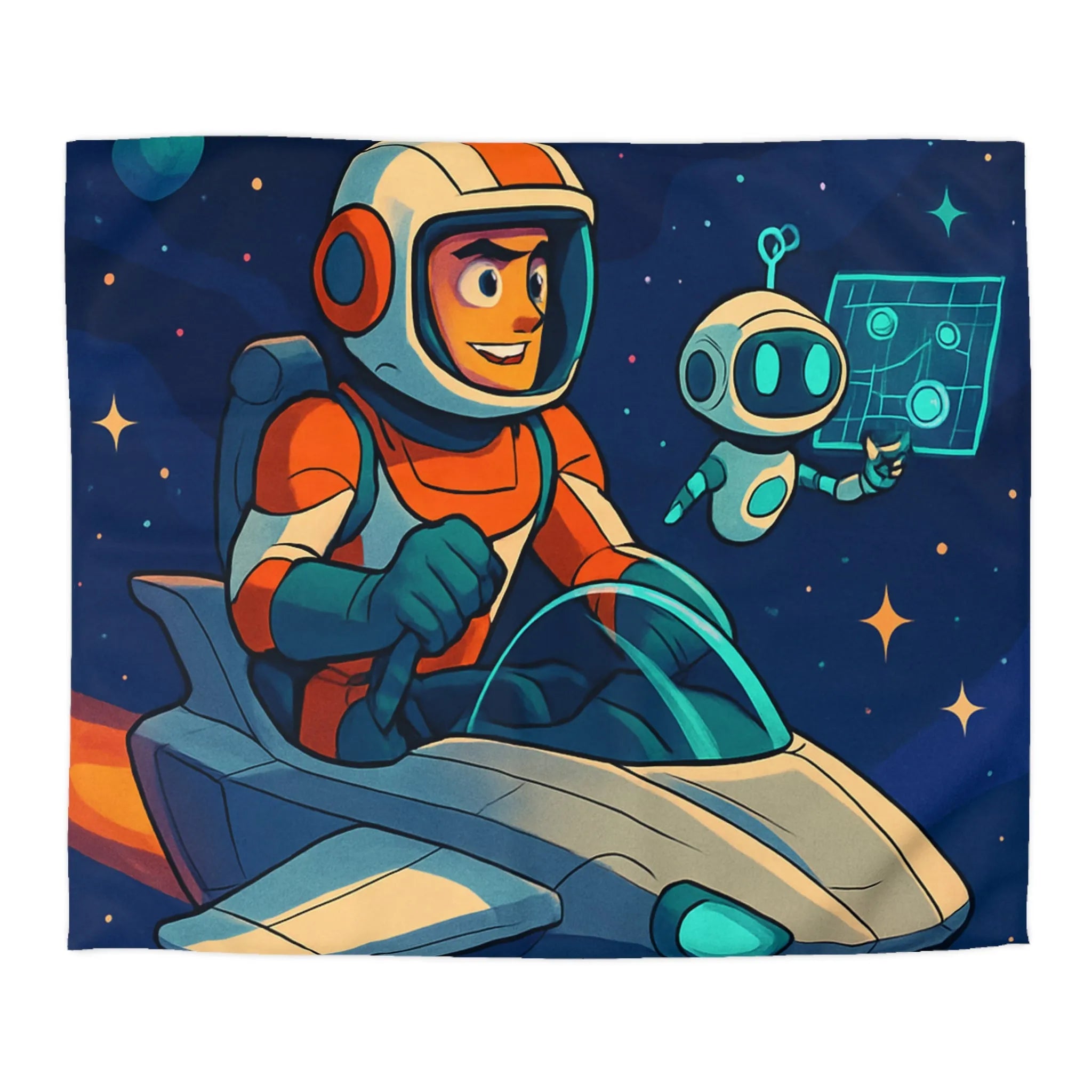 Housse De Couette Espace Enfant Avec Astronaute Et Petit Robot Amical Dessin Animé